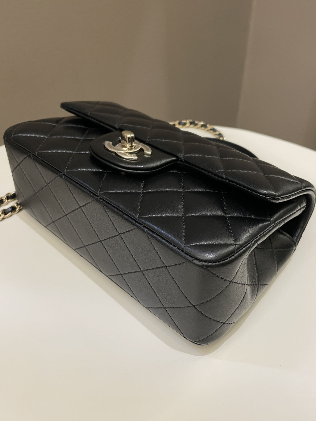 Chanel Quilted Top Handle Mini Rectangular Black Lambskin
