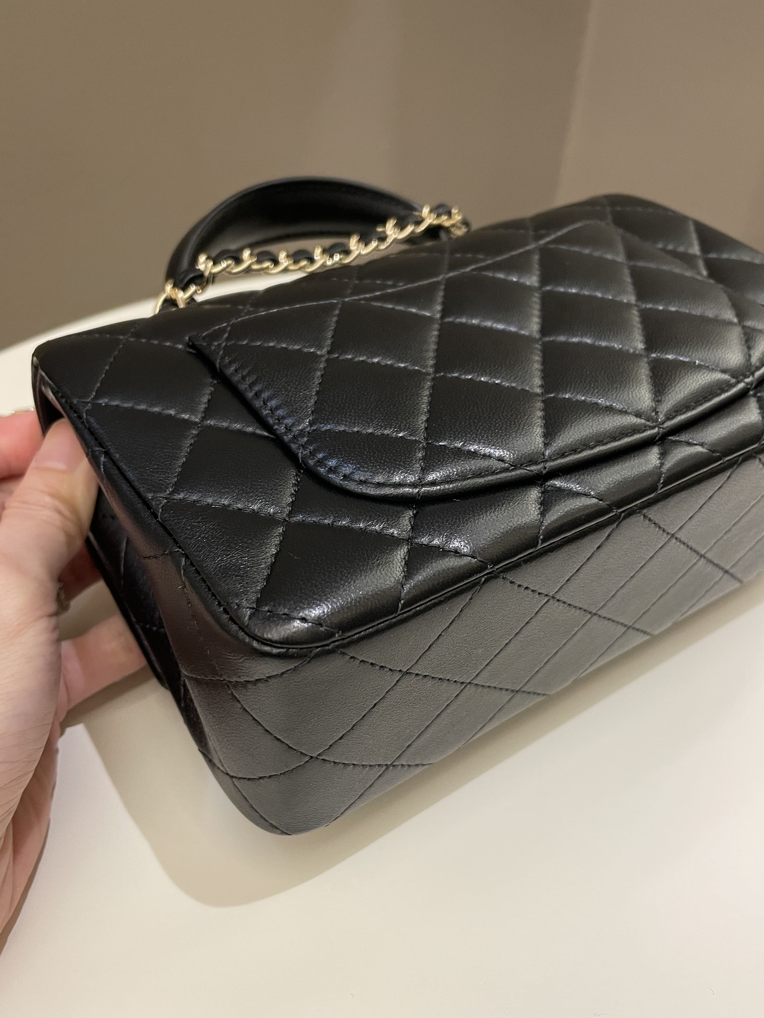 Chanel Quilted Top Handle Mini Rectangular Black Lambskin