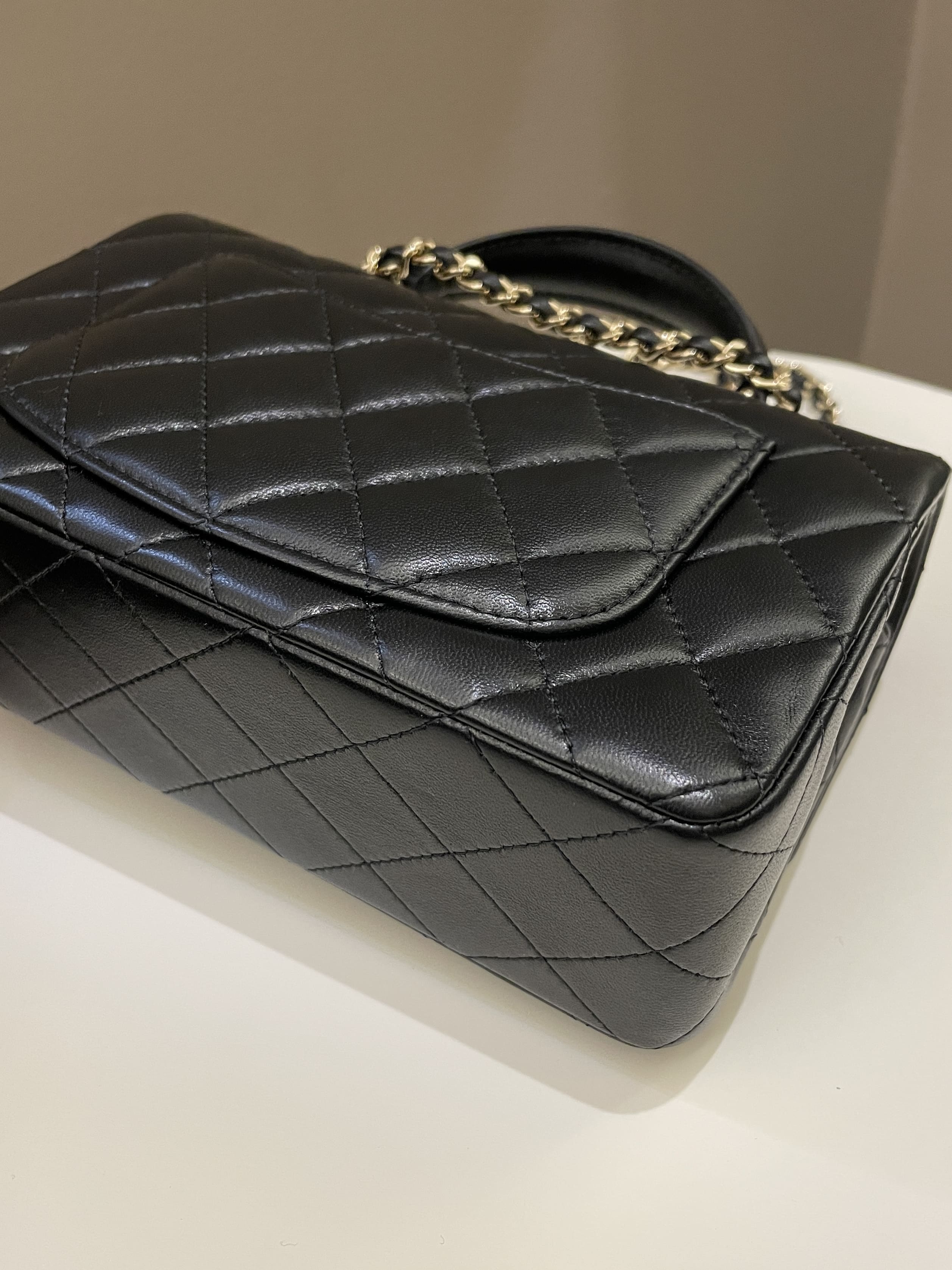 Chanel Quilted Top Handle Mini Rectangular Black Lambskin