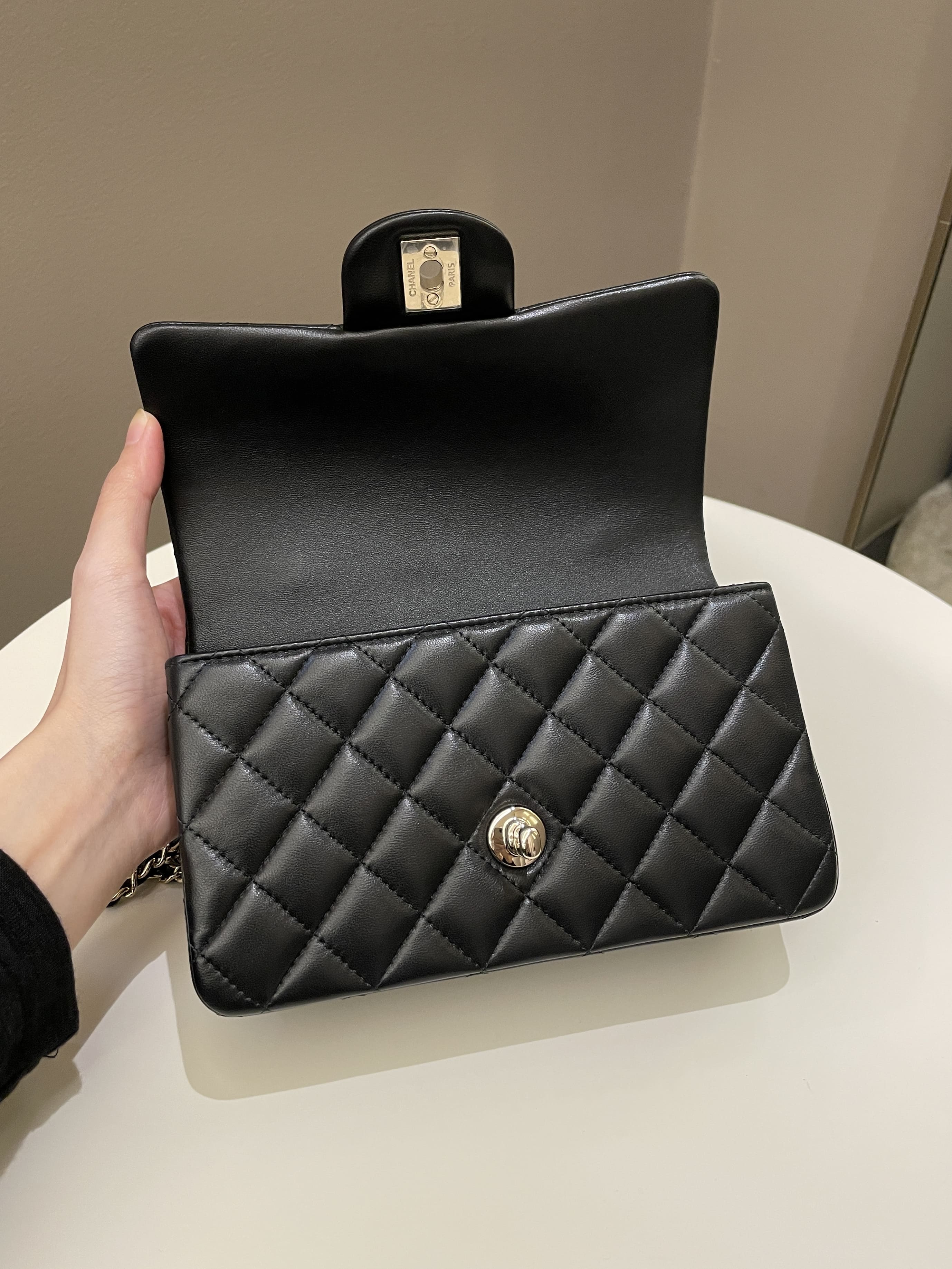 Chanel Quilted Top Handle Mini Rectangular Black Lambskin