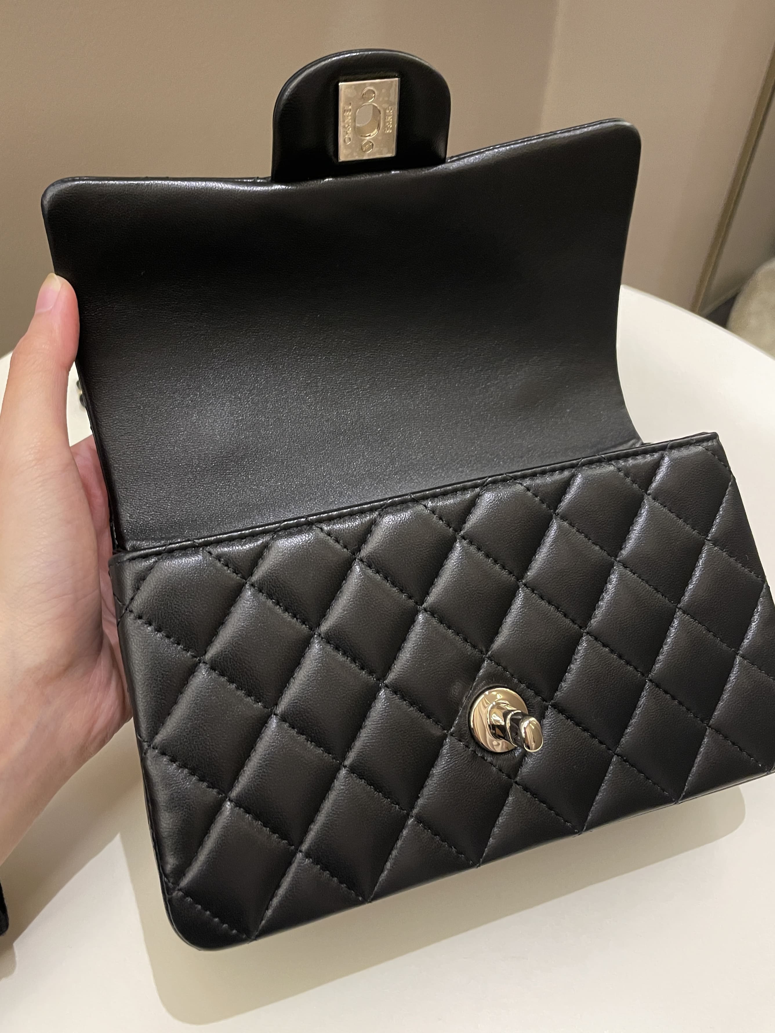 Chanel Quilted Top Handle Mini Rectangular Black Lambskin