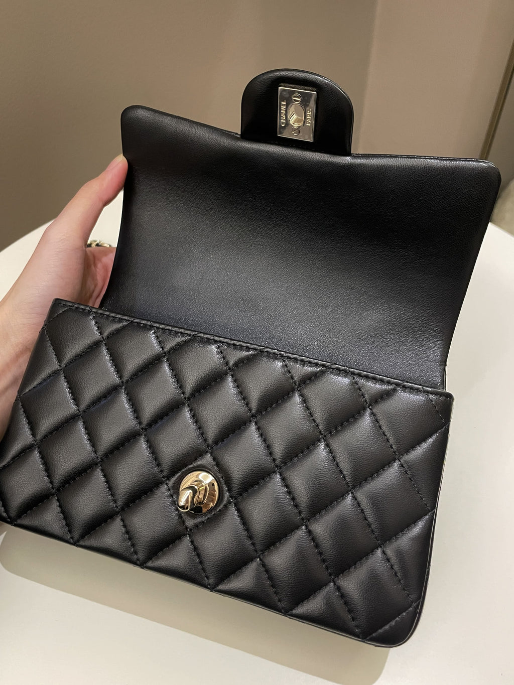 Chanel Quilted Top Handle Mini Rectangular Black Lambskin