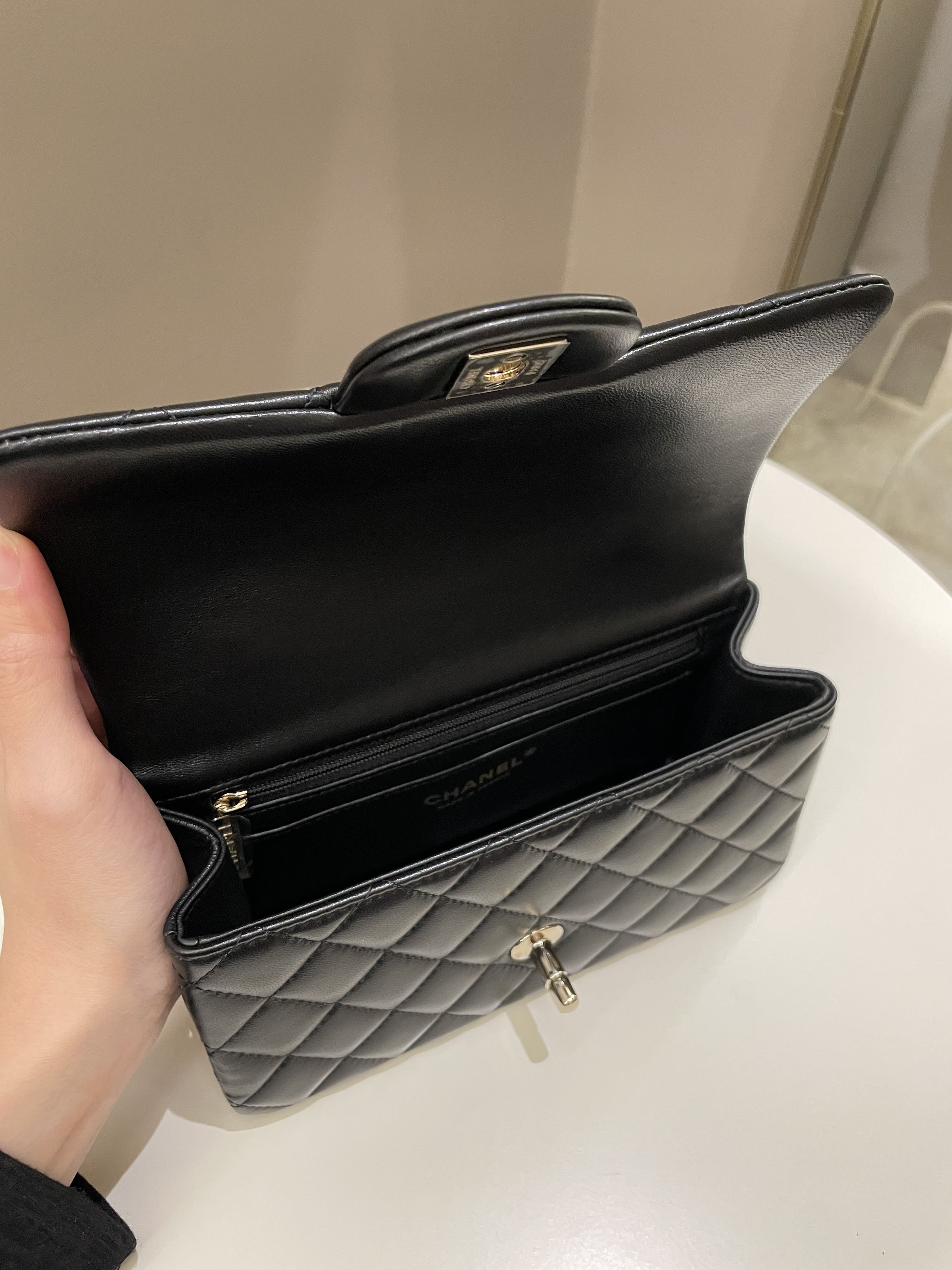 Chanel Quilted Top Handle Mini Rectangular Black Lambskin