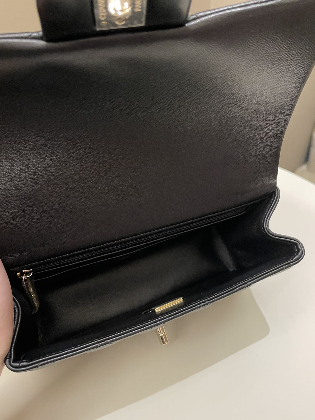 Chanel Quilted Top Handle Mini Rectangular Black Lambskin
