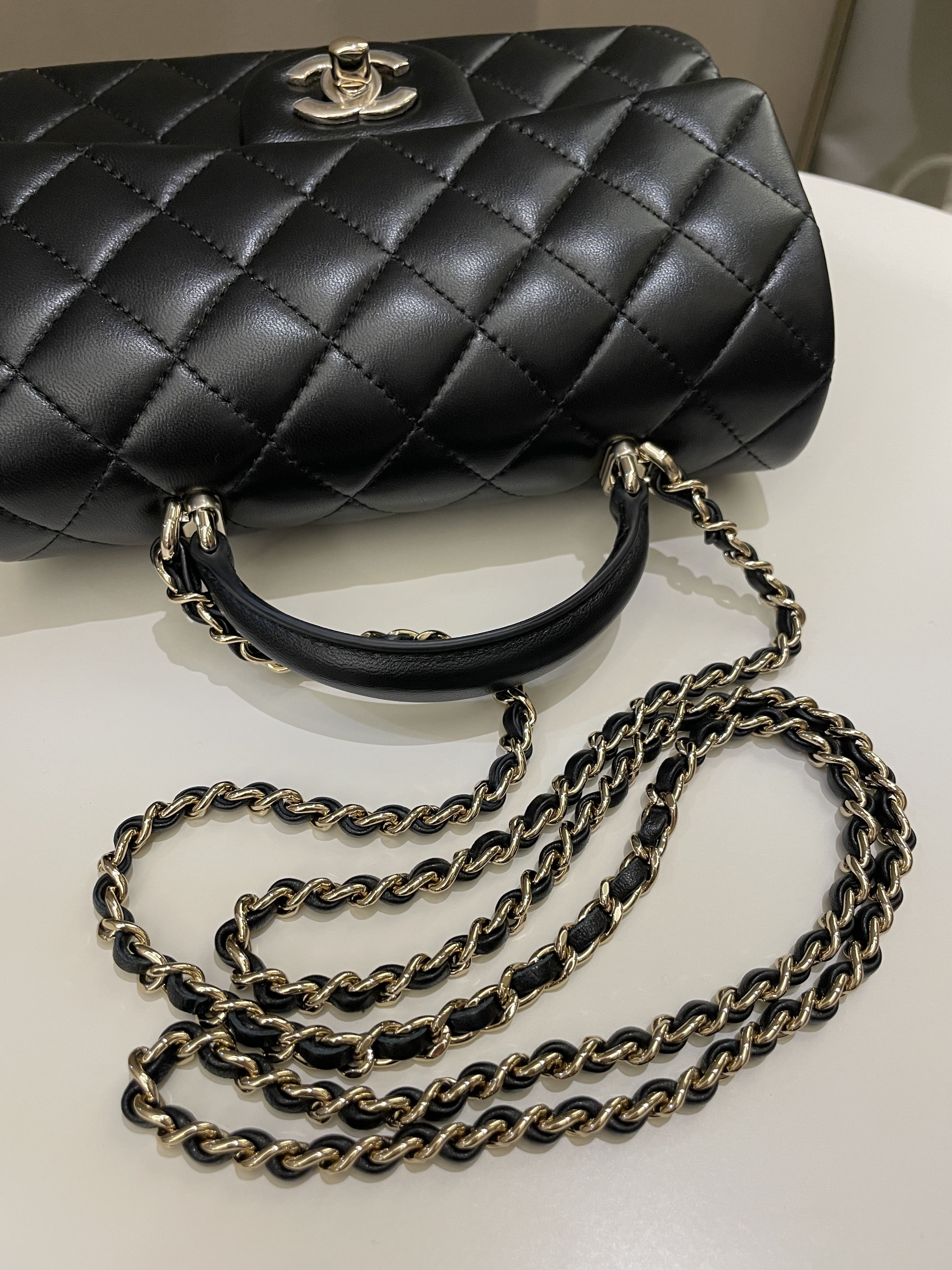 Chanel Quilted Top Handle Mini Rectangular Black Lambskin