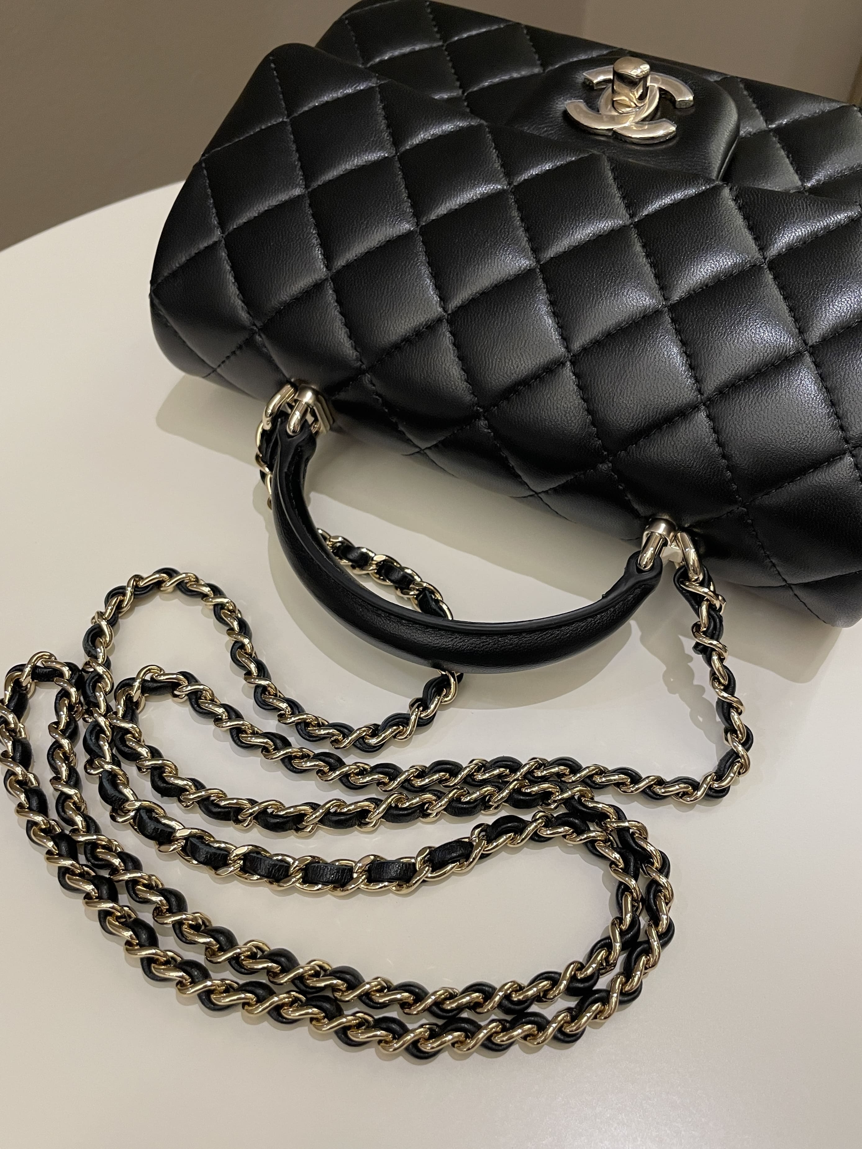 Chanel Quilted Top Handle Mini Rectangular Black Lambskin