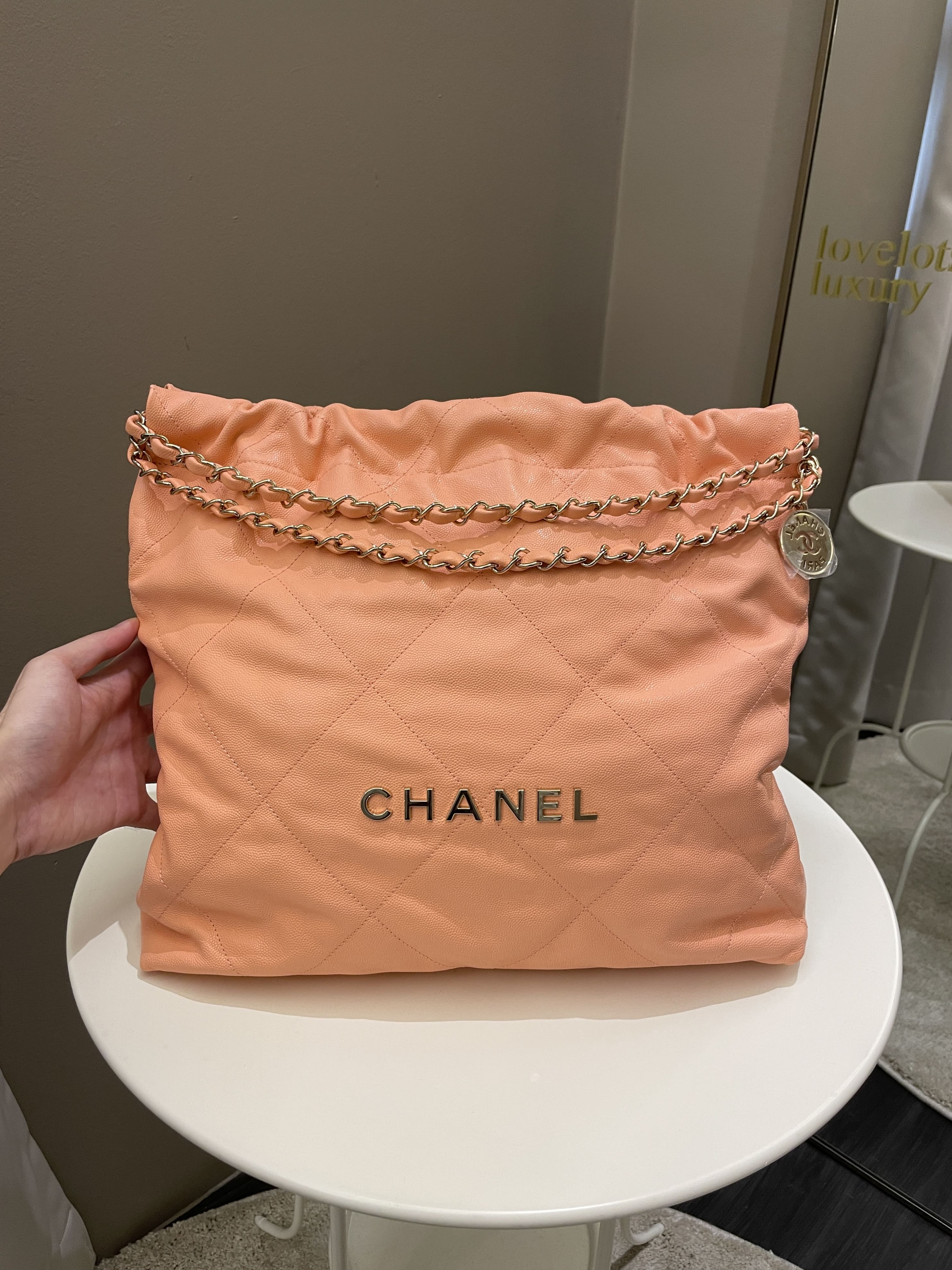 Chanel 22 Medium  Orange Claire Caviar