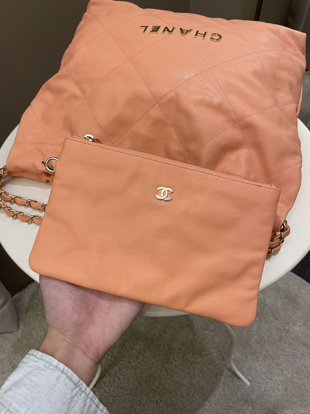 Chanel 22 Medium  Orange Claire Caviar