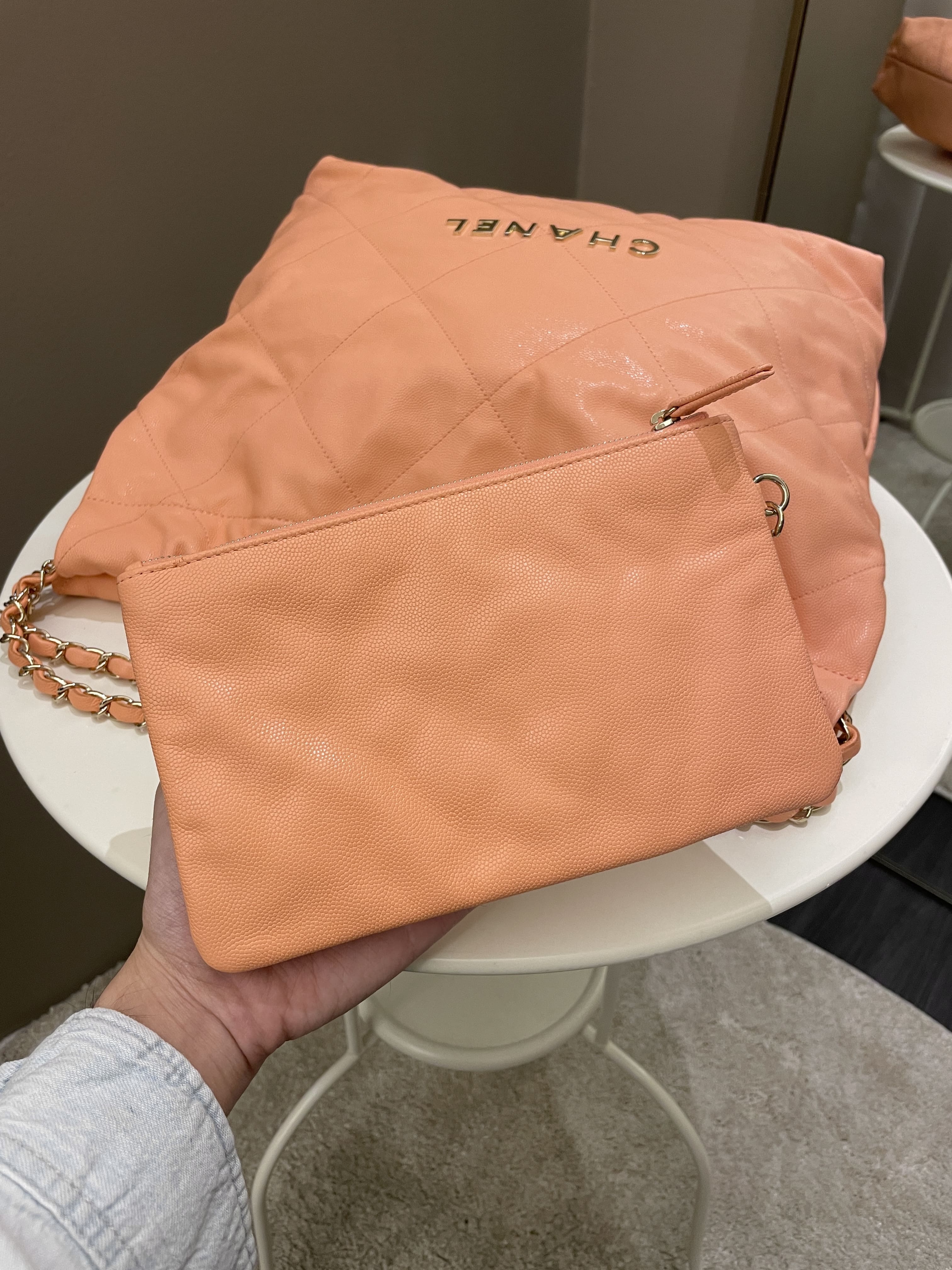 Chanel 22 Medium  Orange Claire Caviar