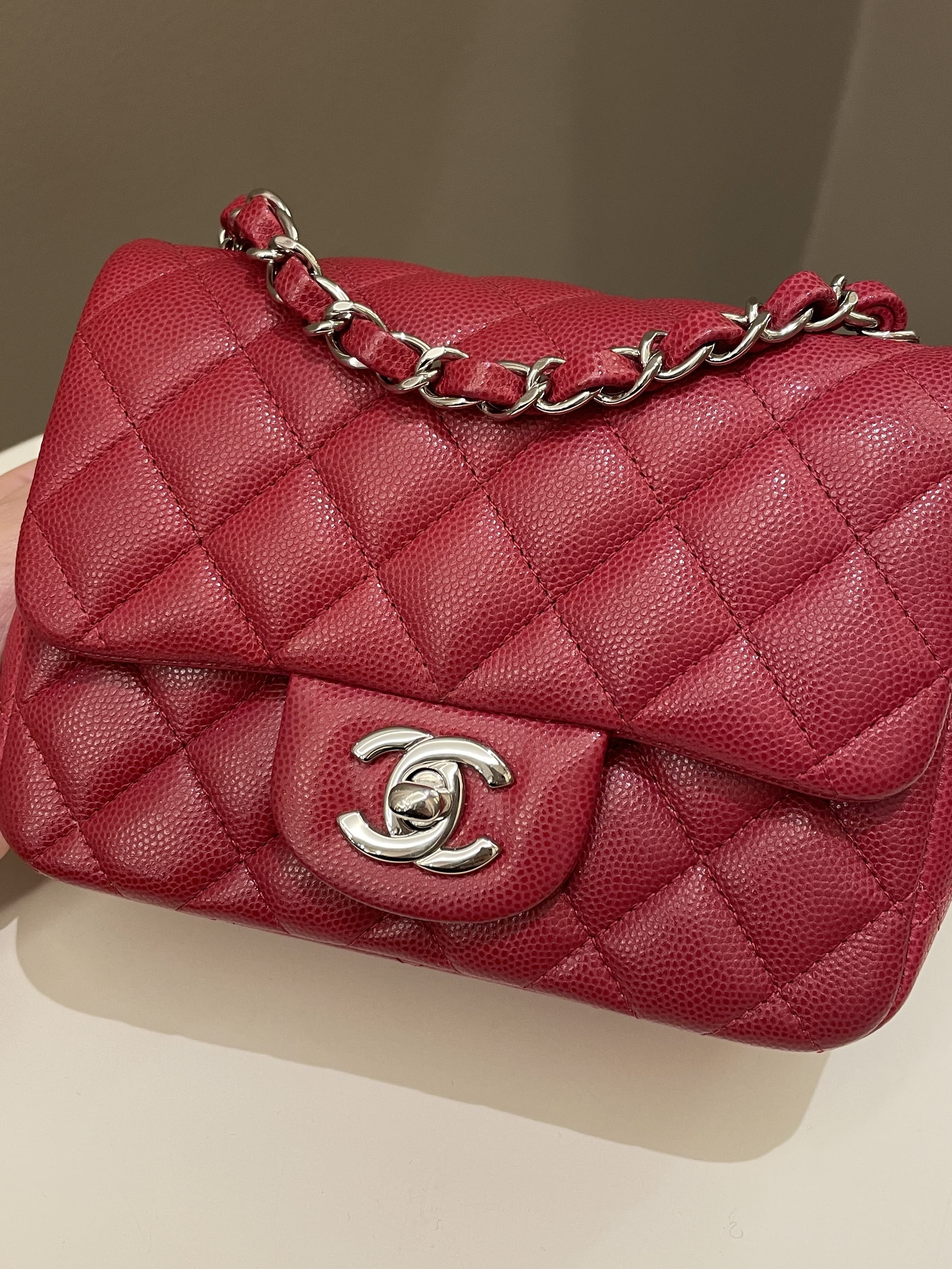 Chanel 18B Classic Quilted Mini Square Red Caviar
