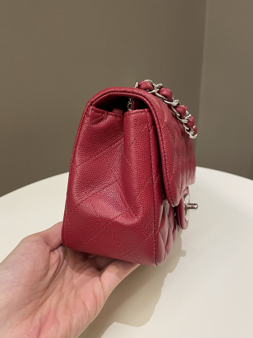 Chanel 18B Classic Quilted Mini Square Red Caviar