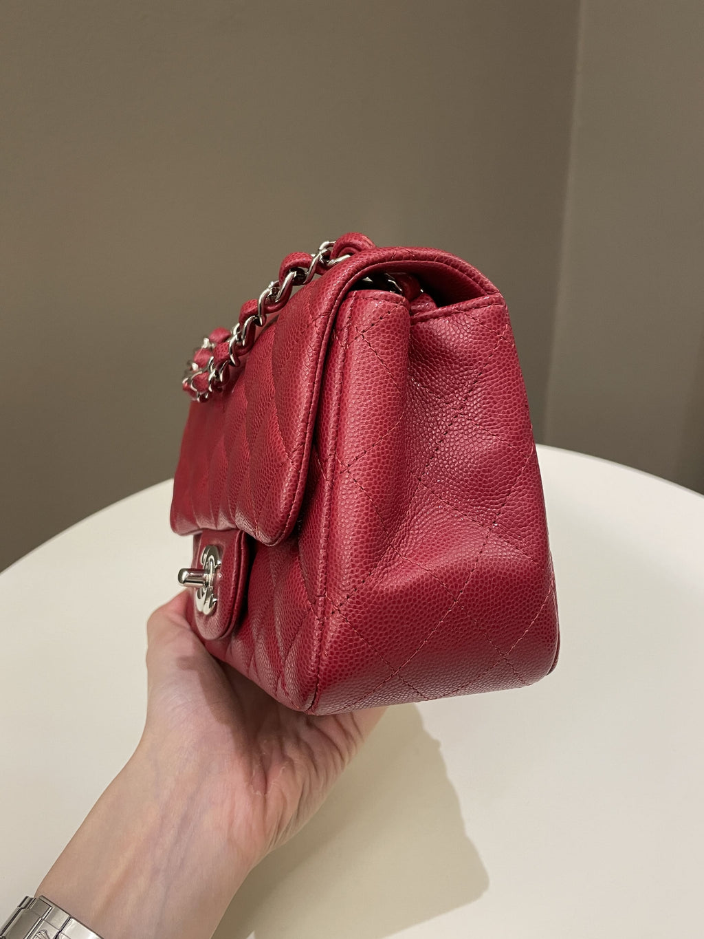 Chanel 18B Classic Quilted Mini Square Red Caviar