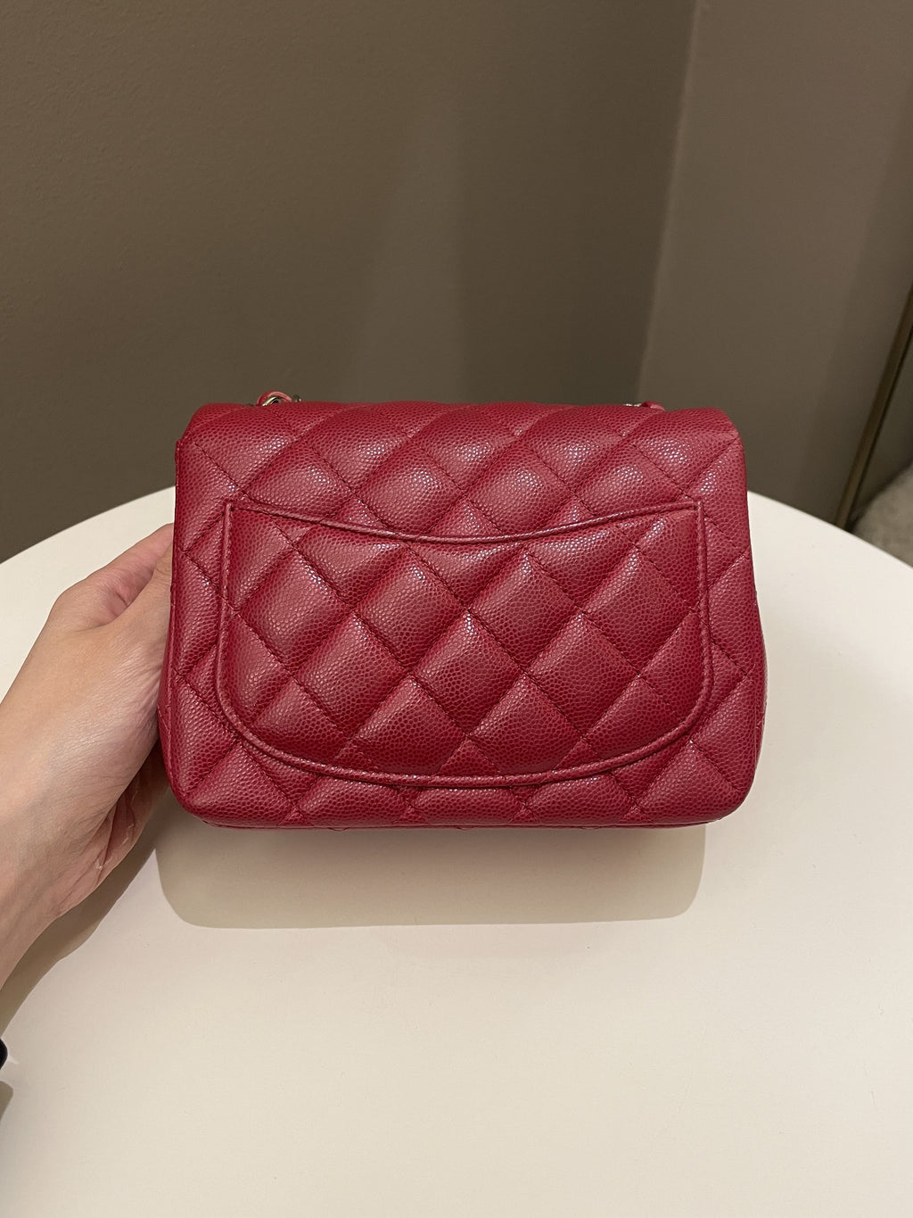 Chanel 18B Classic Quilted Mini Square Red Caviar
