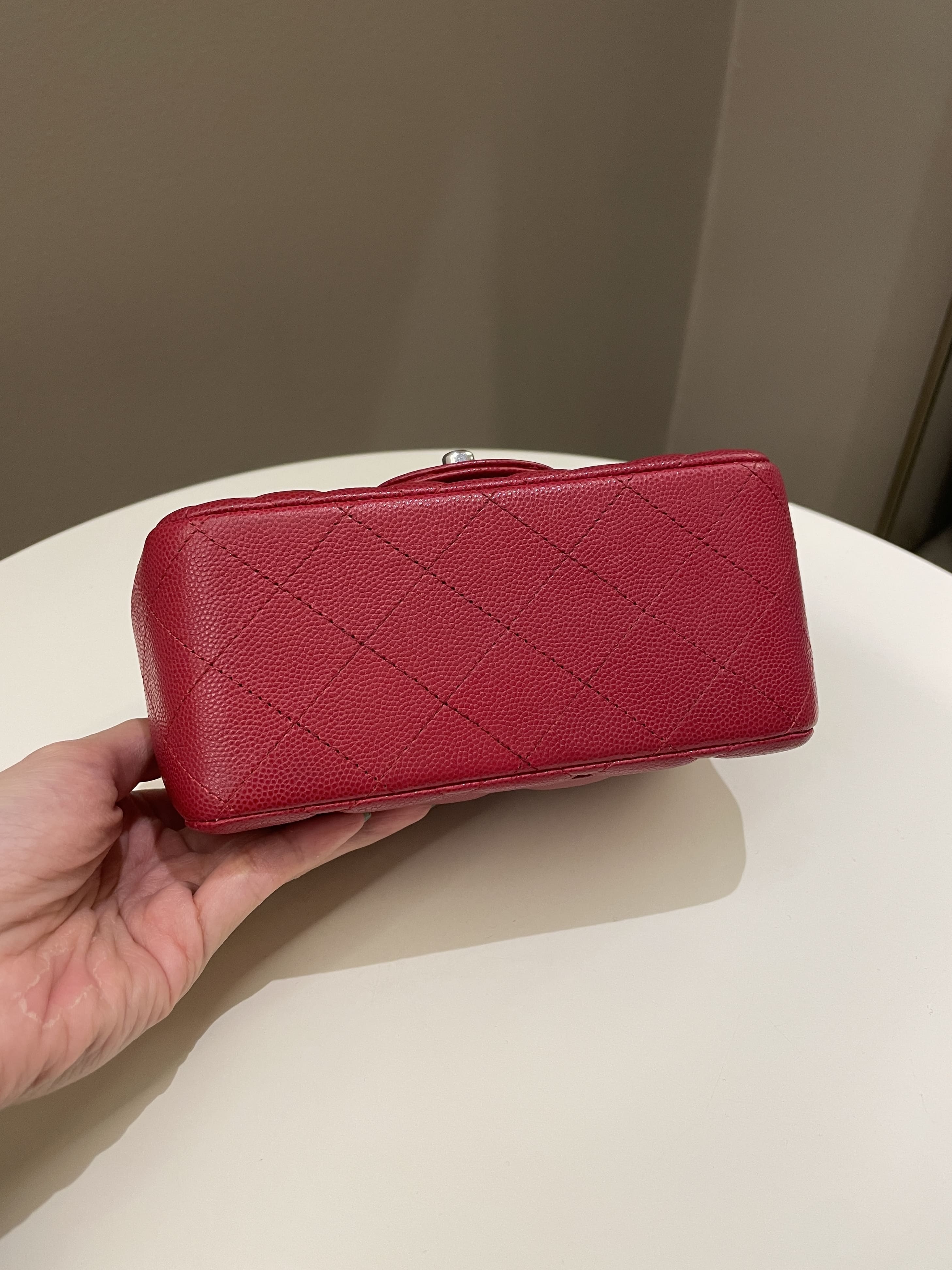 Chanel 18B Classic Quilted Mini Square Red Caviar