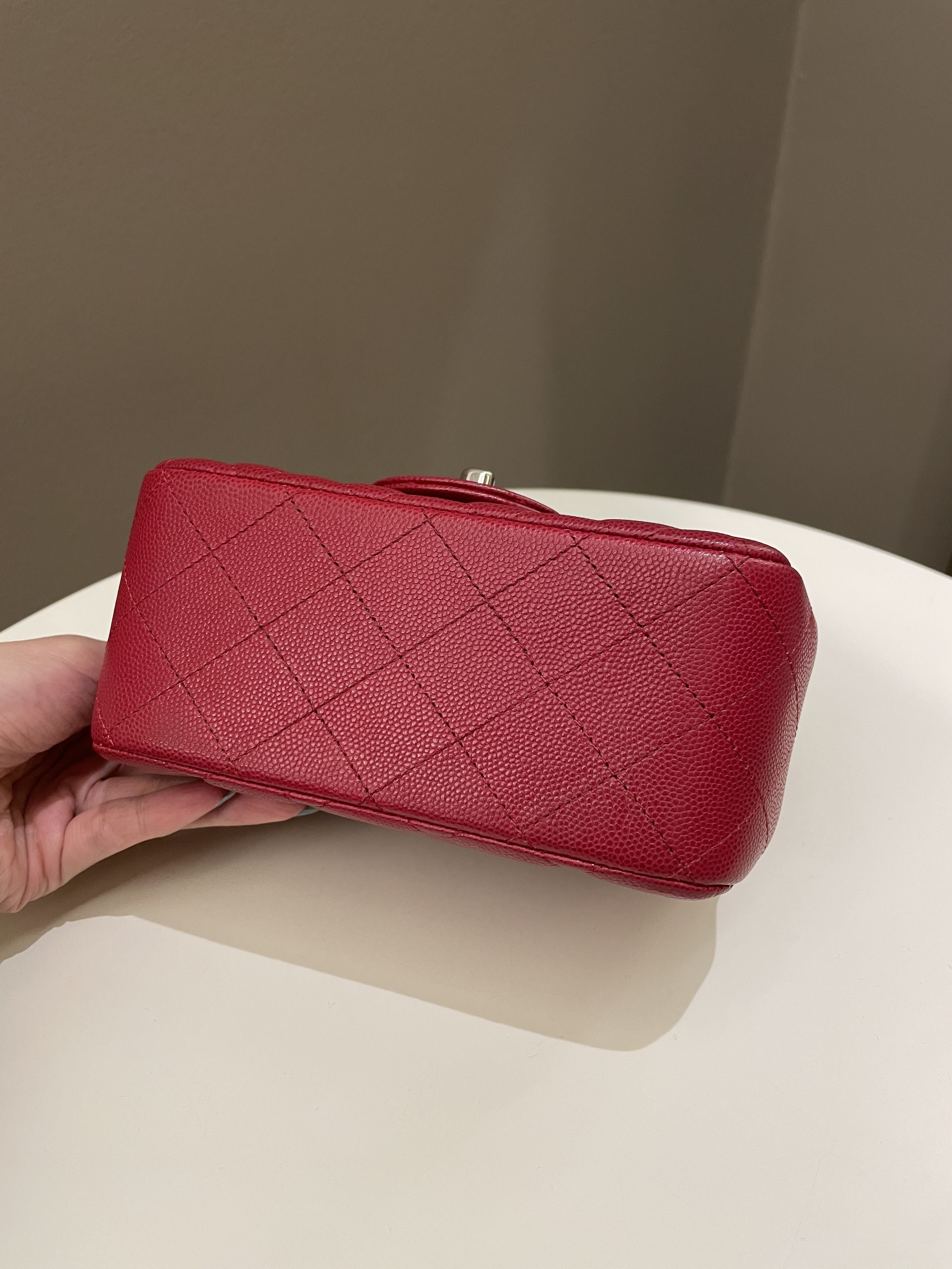 Chanel 18B Classic Quilted Mini Square Red Caviar