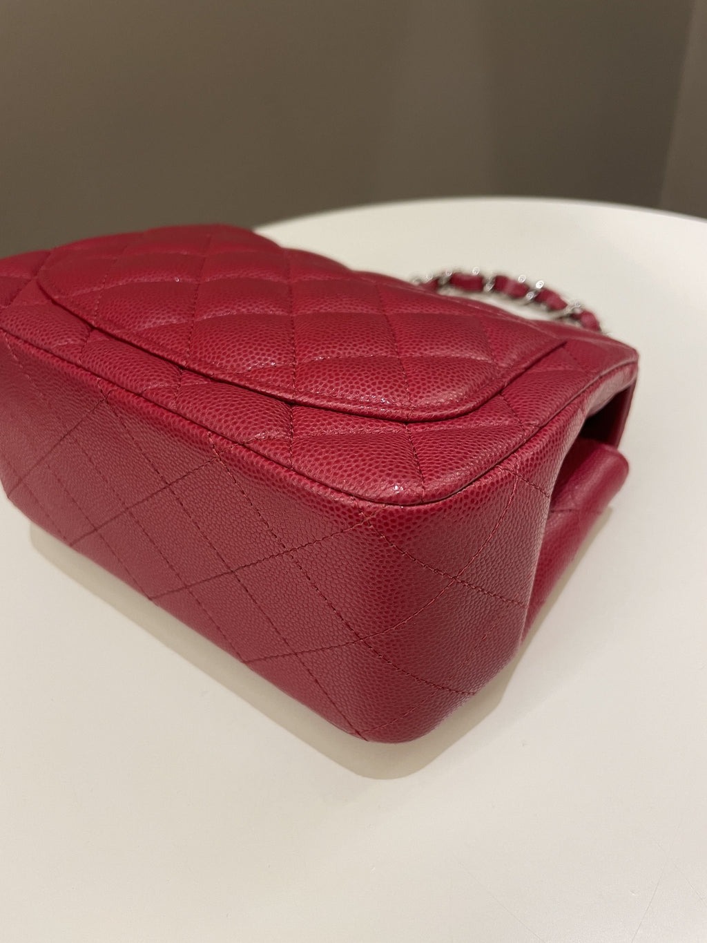 Chanel 18B Classic Quilted Mini Square Red Caviar
