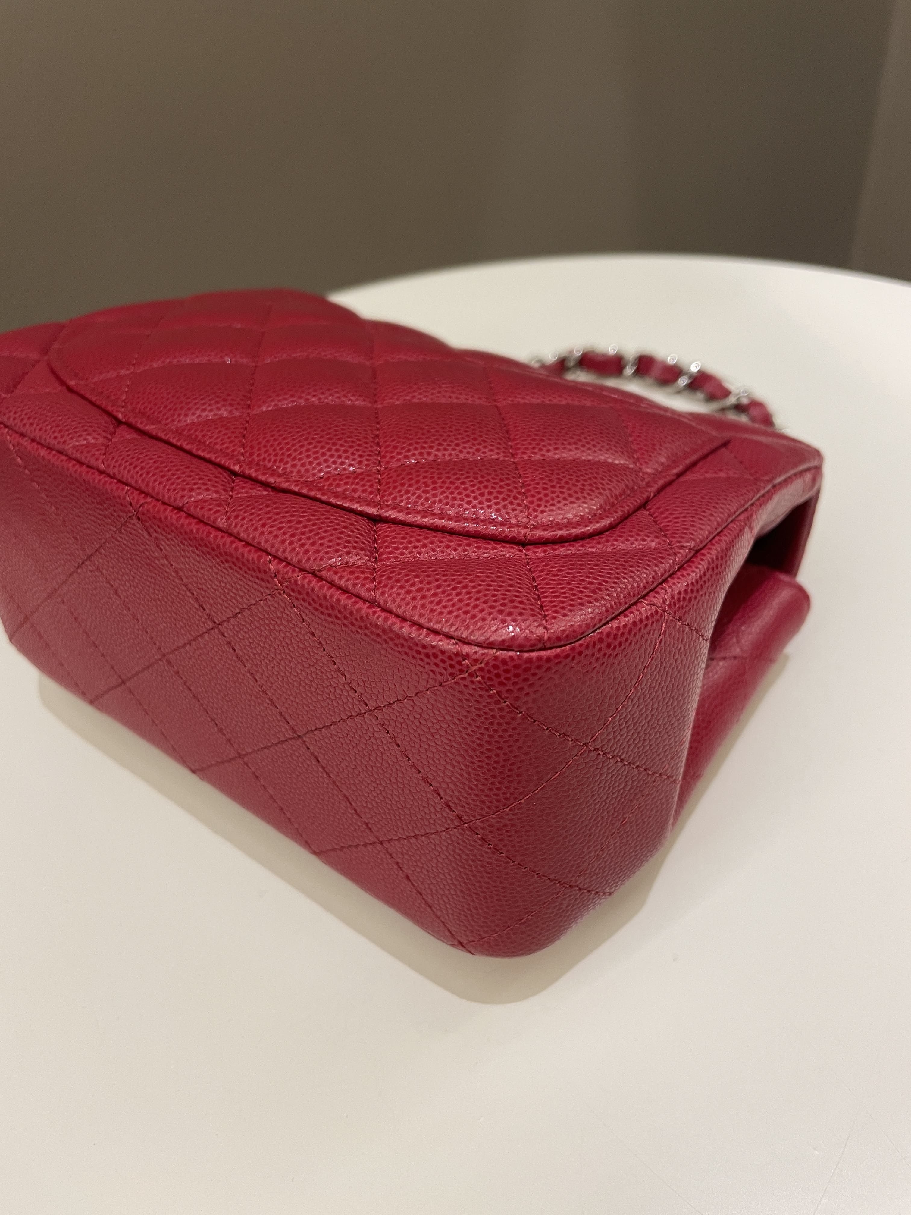 Chanel 18B Classic Quilted Mini Square Red Caviar