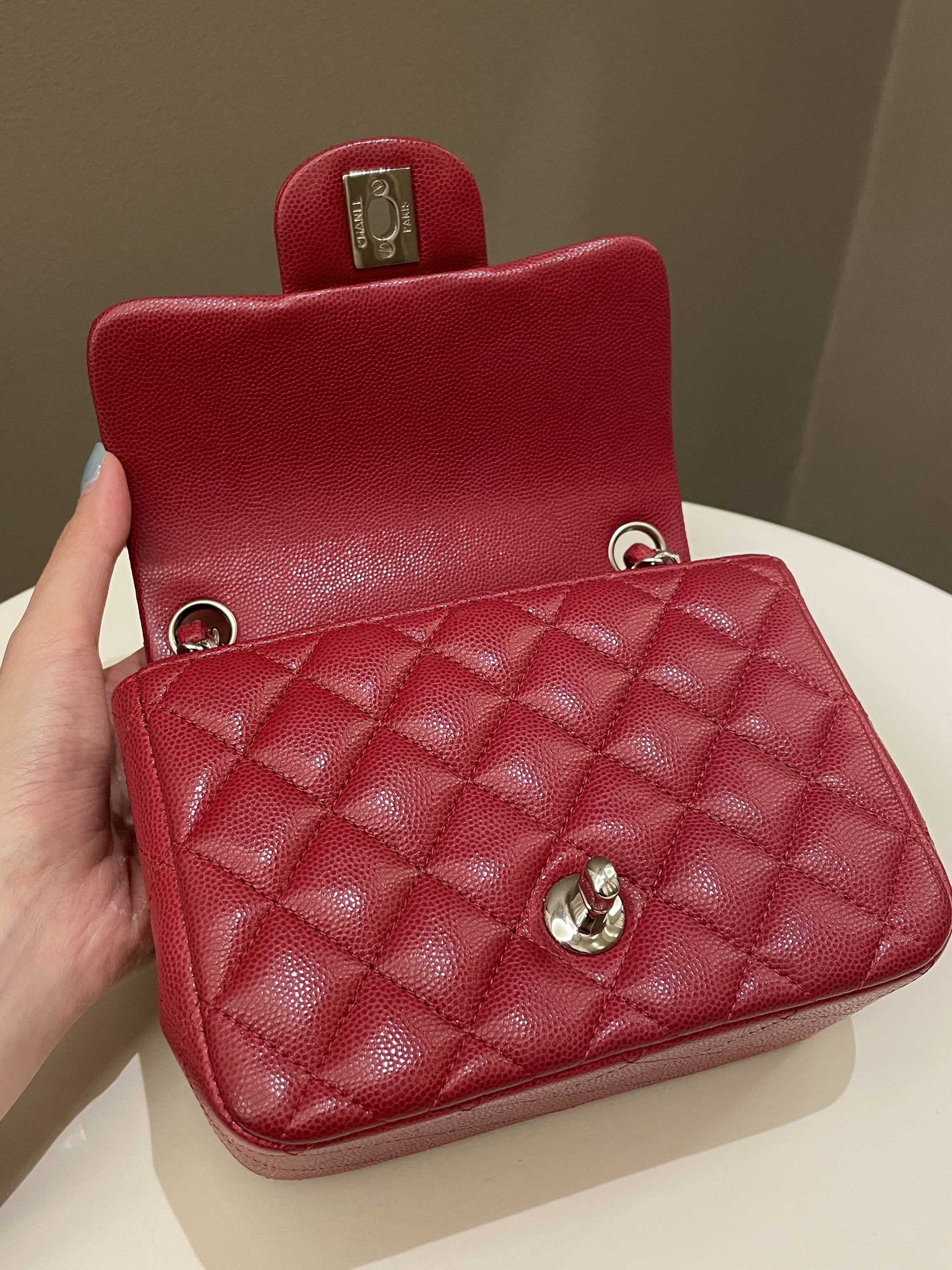 Chanel 18B Classic Quilted Mini Square Red Caviar