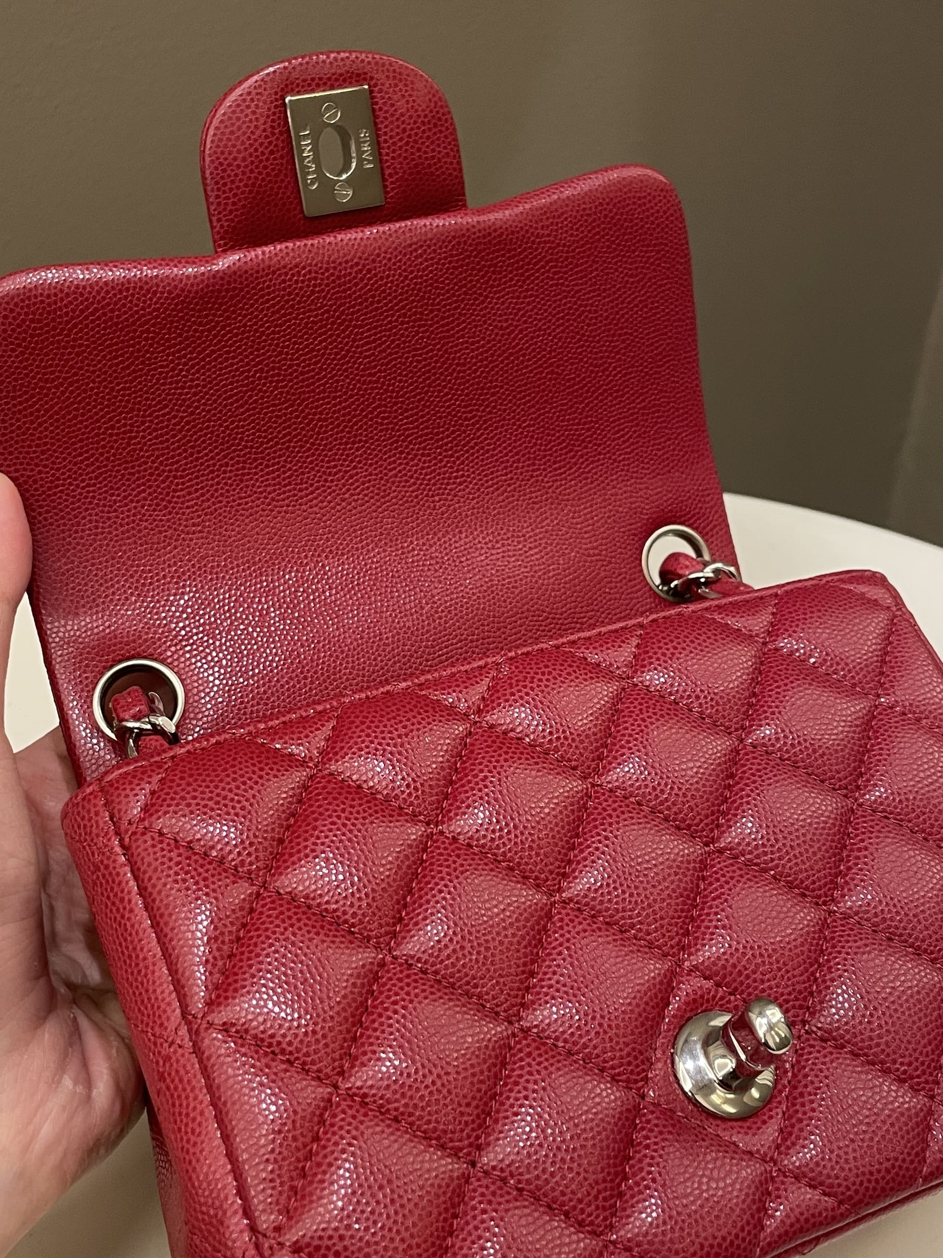 Chanel 18B Classic Quilted Mini Square Red Caviar