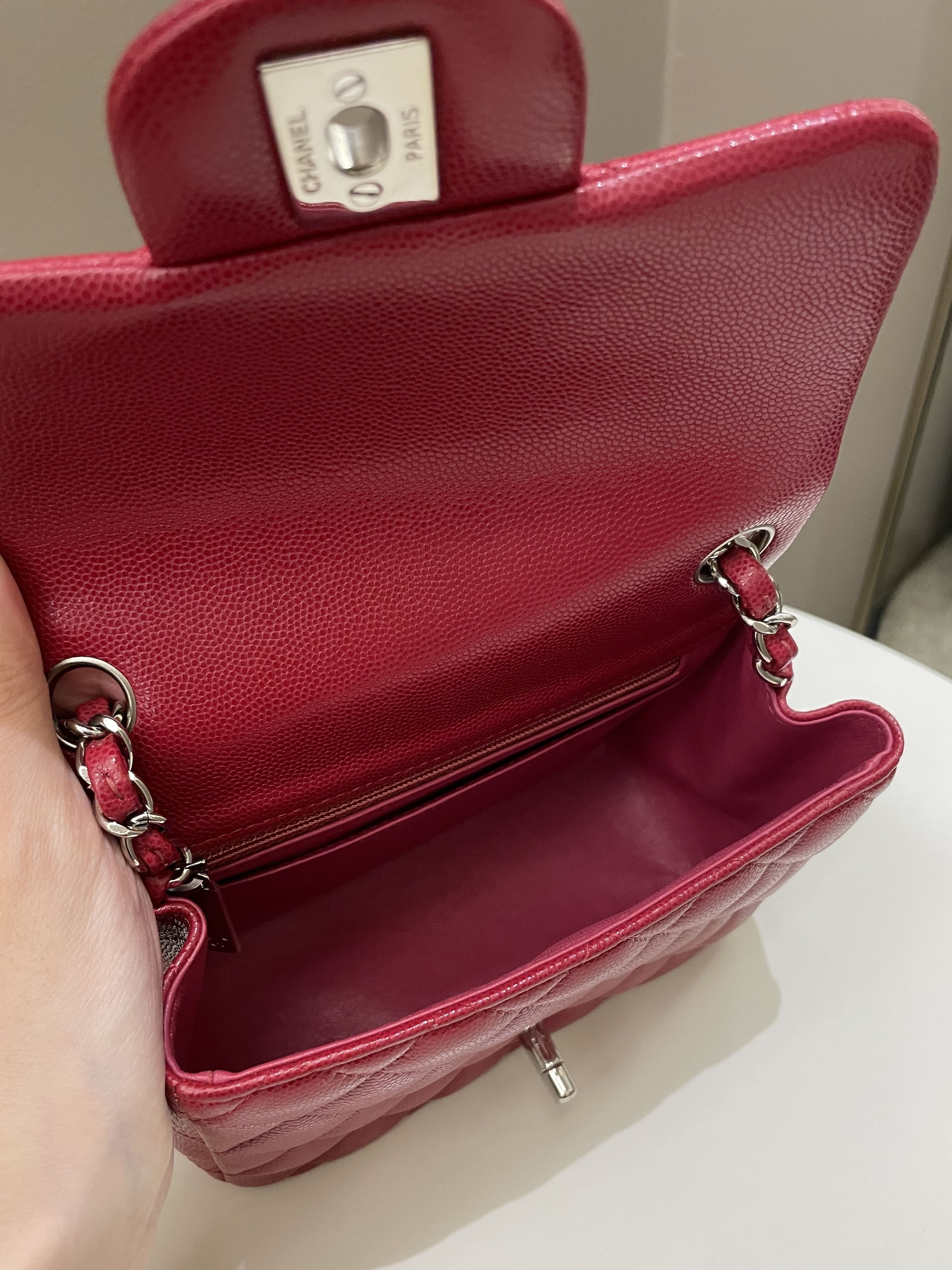 Chanel 18B Classic Quilted Mini Square Red Caviar