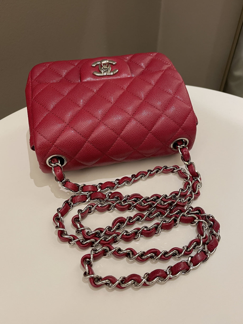 Chanel 18B Classic Quilted Mini Square Red Caviar