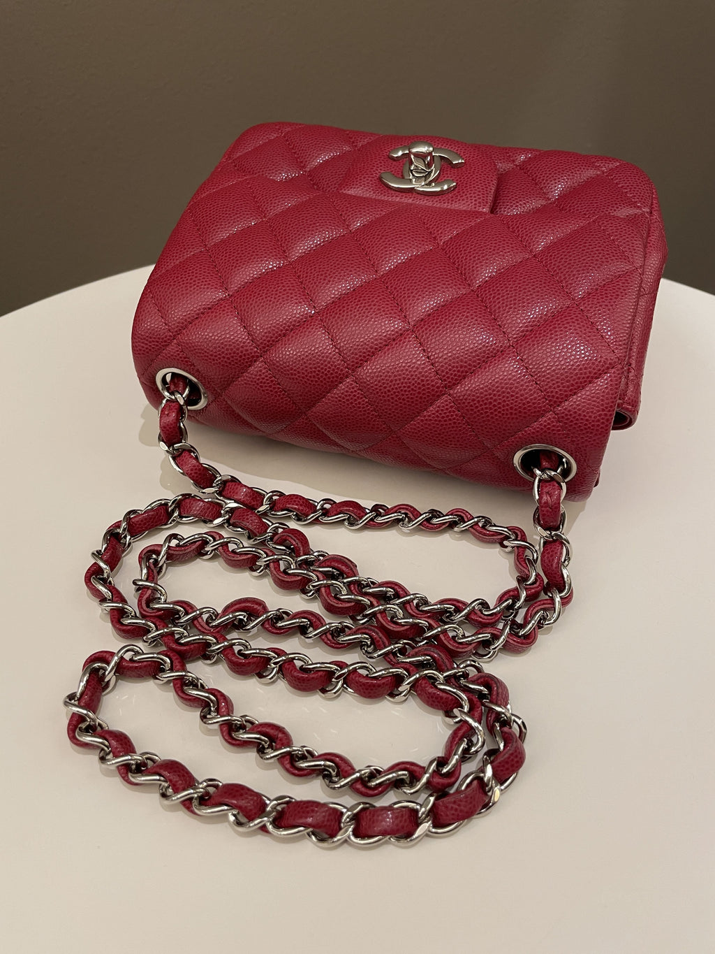 Chanel 18B Classic Quilted Mini Square Red Caviar