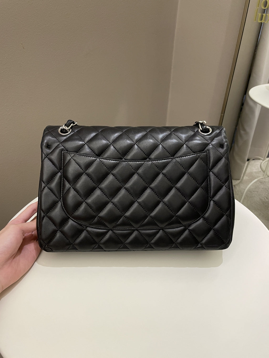 Chanel Classic Quilted Jumbo Double Flap Black Lambskin