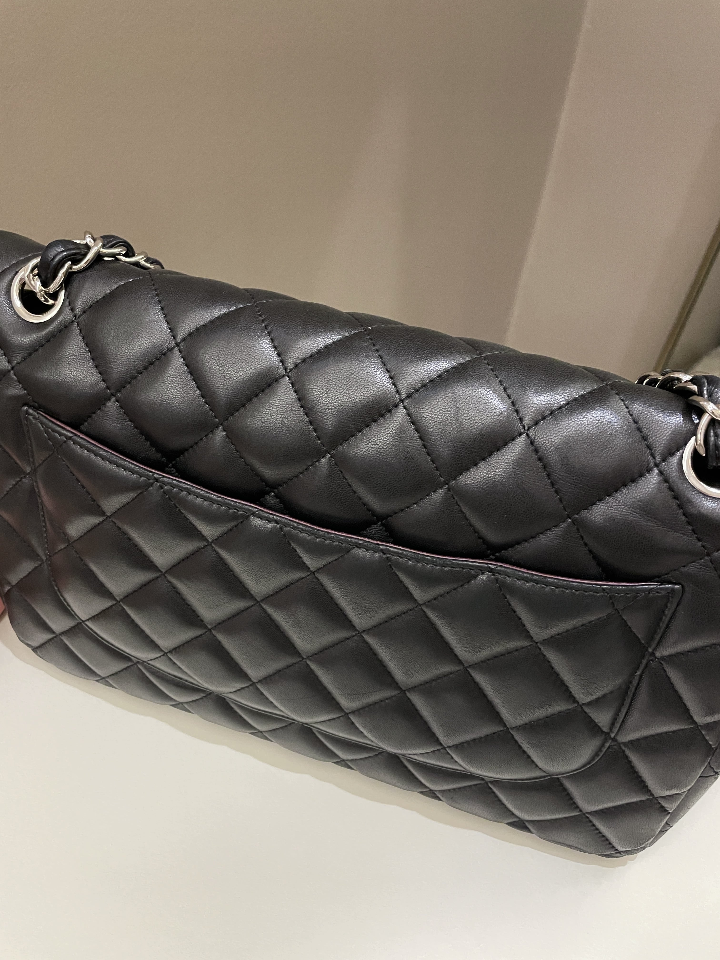 Chanel Classic Quilted Jumbo Double Flap Black Lambskin