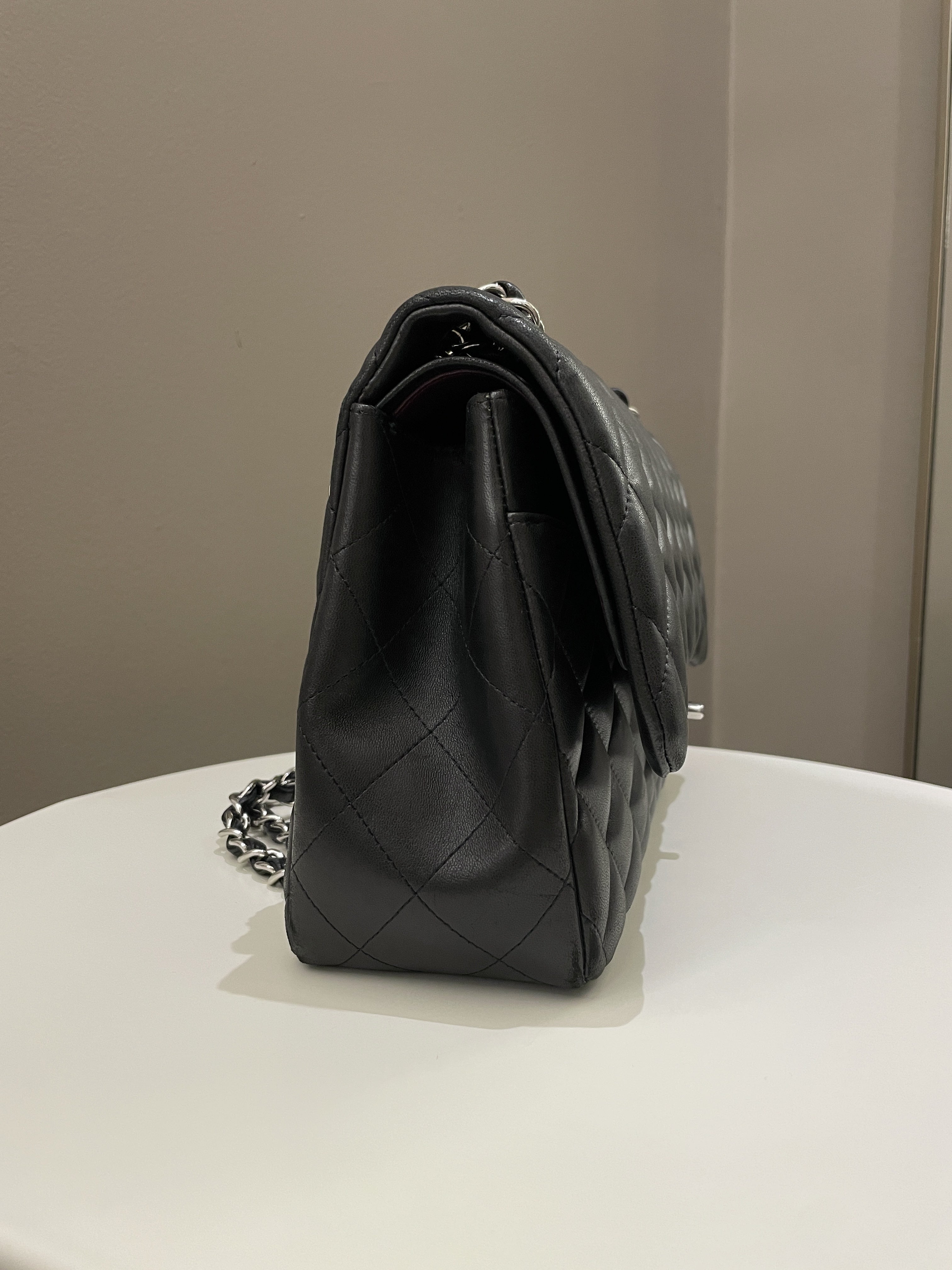 Chanel Classic Quilted Jumbo Double Flap Black Lambskin