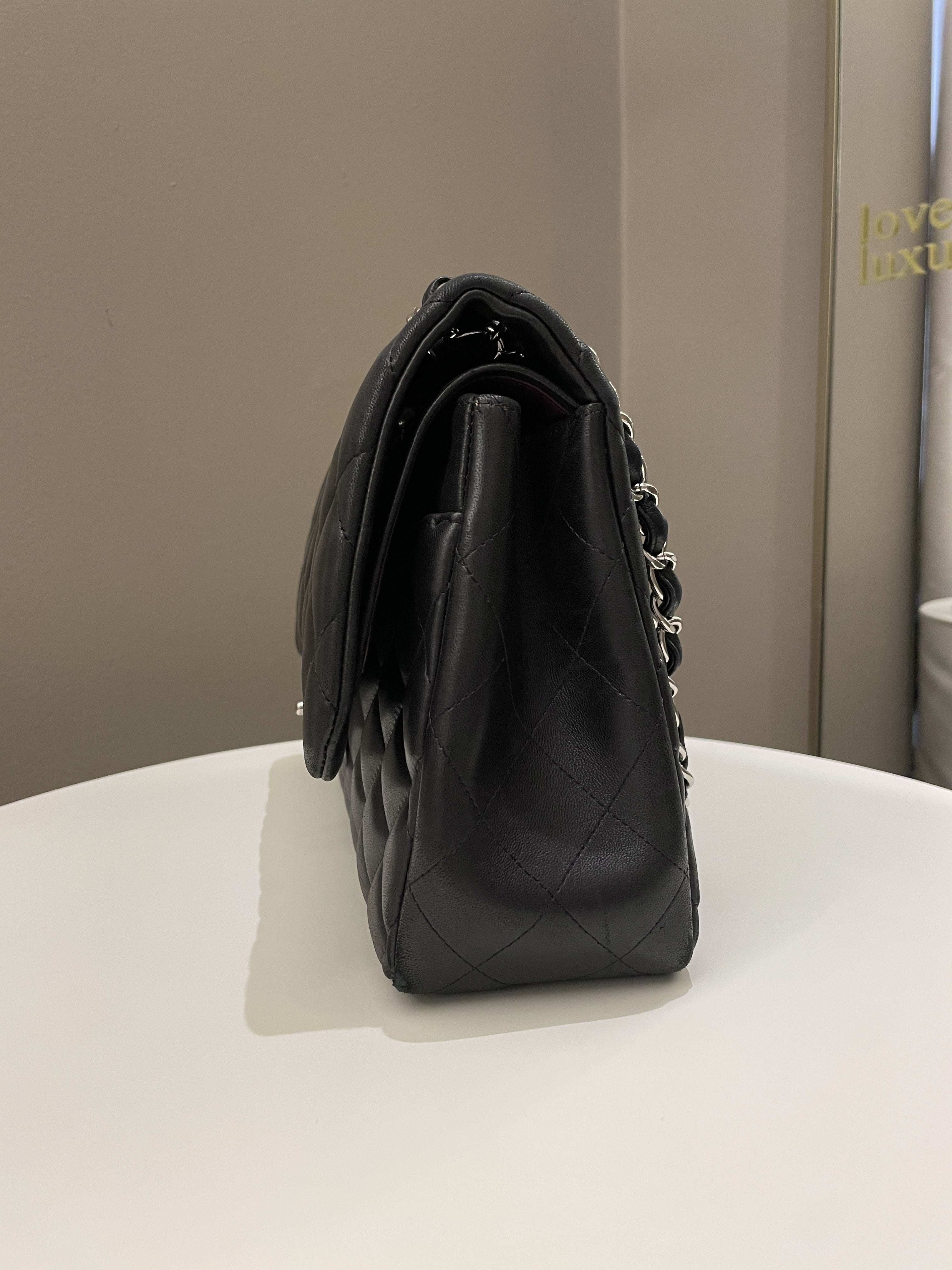 Chanel Classic Quilted Jumbo Double Flap Black Lambskin