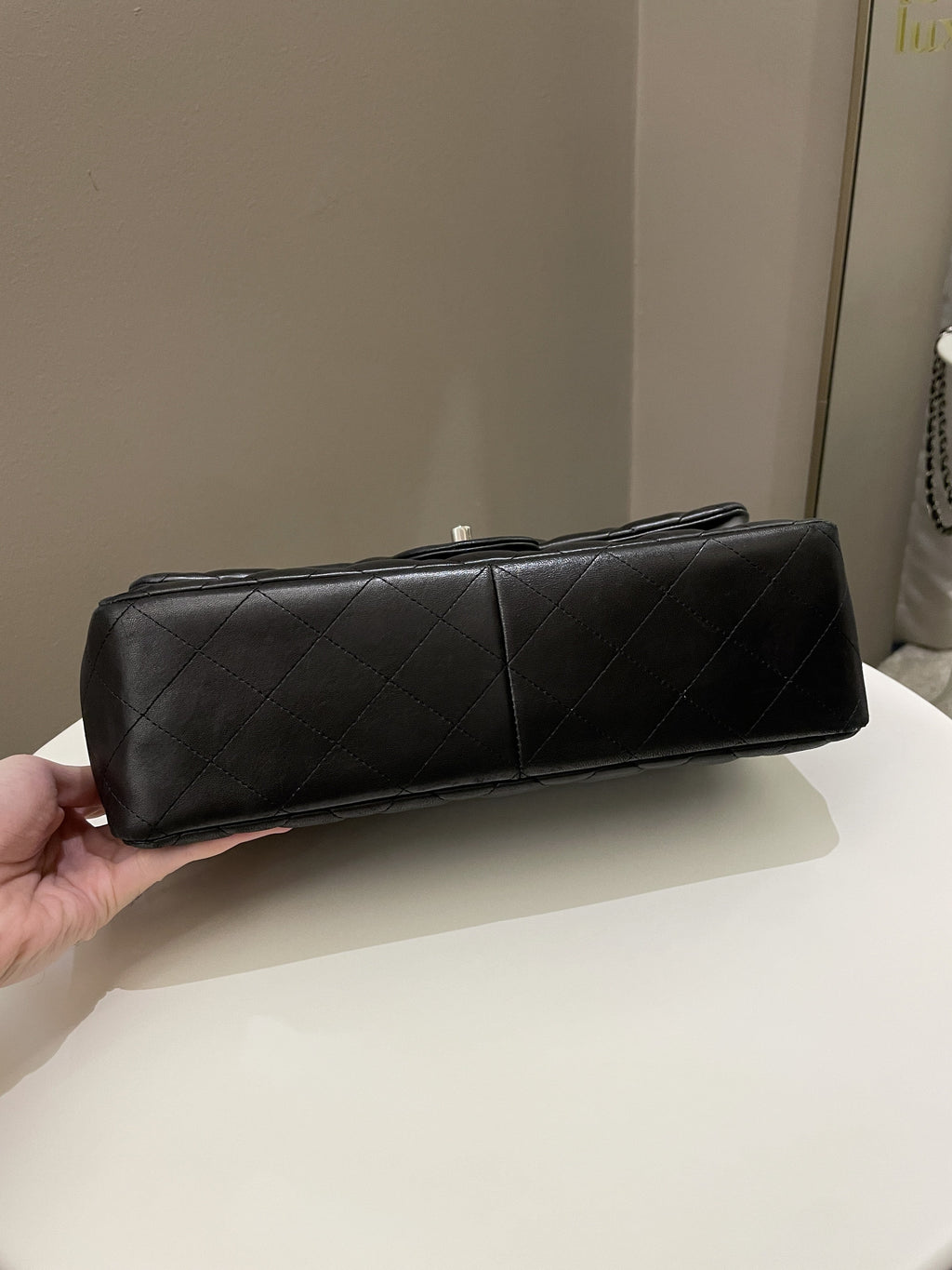 Chanel Classic Quilted Jumbo Double Flap Black Lambskin