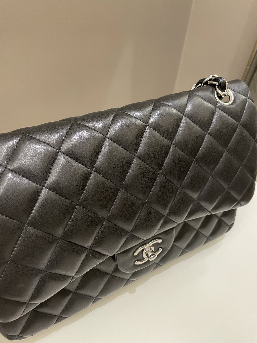 Chanel Classic Quilted Jumbo Double Flap Black Lambskin