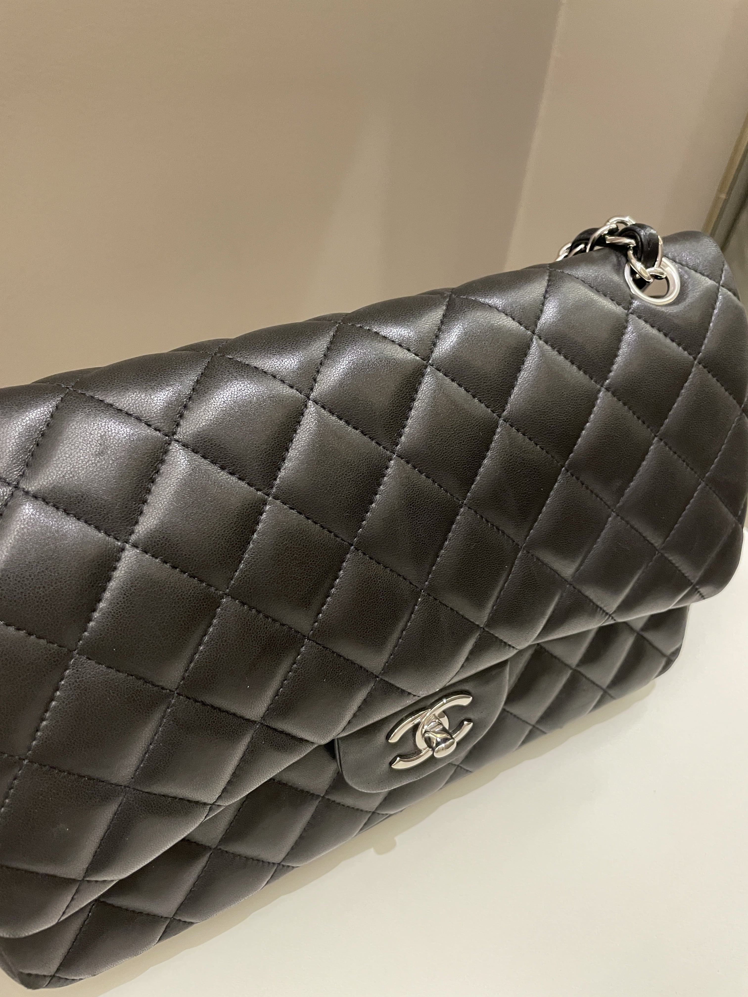 Chanel Classic Quilted Jumbo Double Flap Black Lambskin