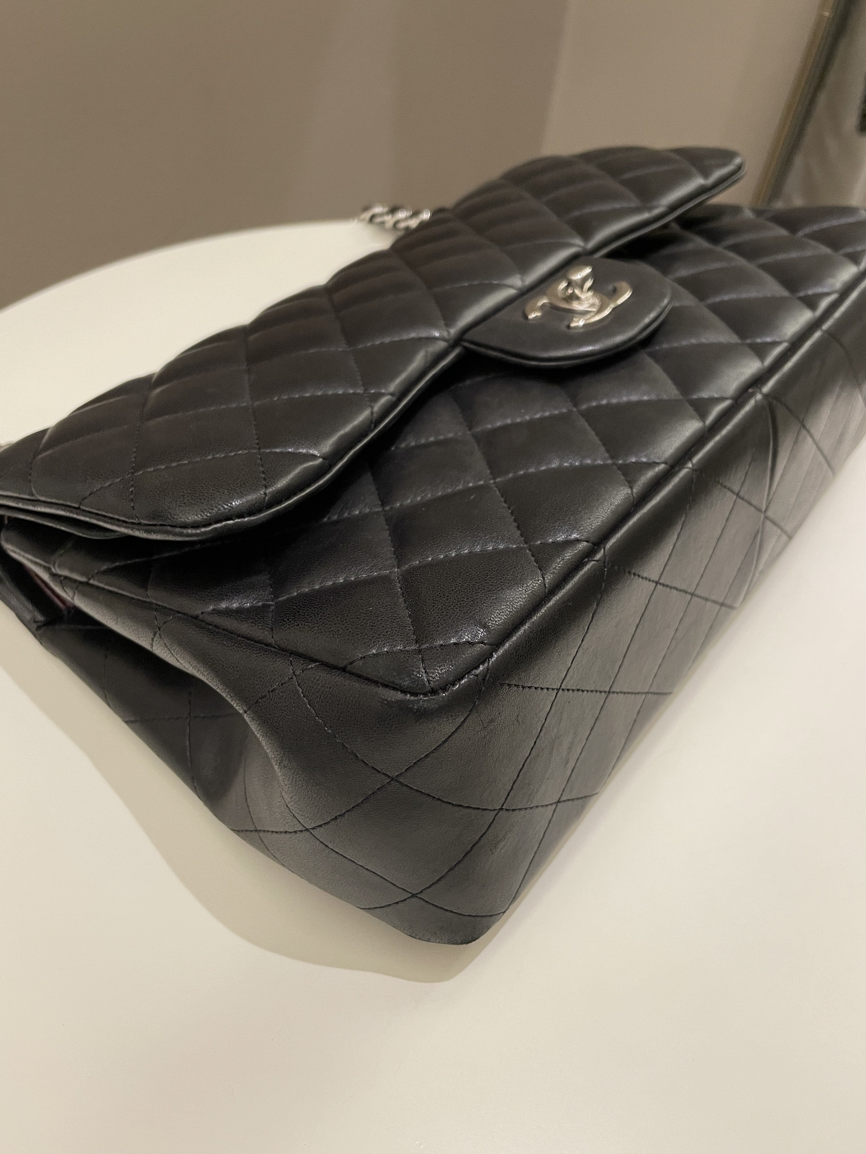 Chanel Classic Quilted Jumbo Double Flap Black Lambskin