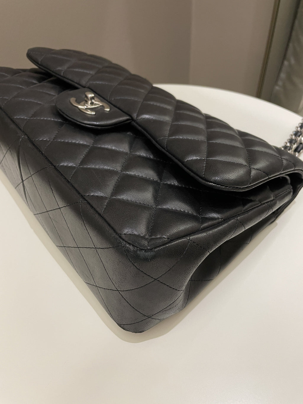 Chanel Classic Quilted Jumbo Double Flap Black Lambskin