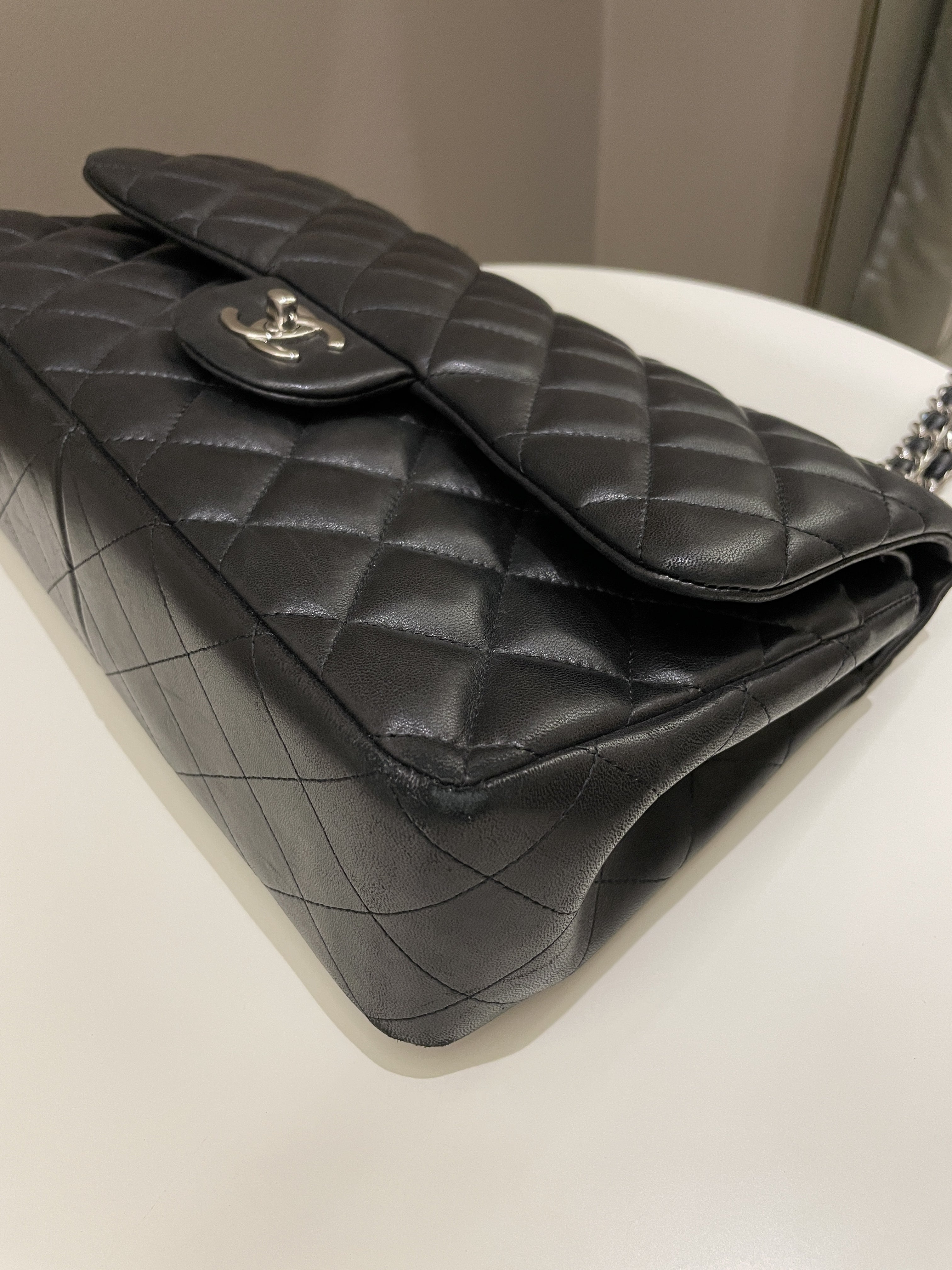 Chanel Classic Quilted Jumbo Double Flap Black Lambskin
