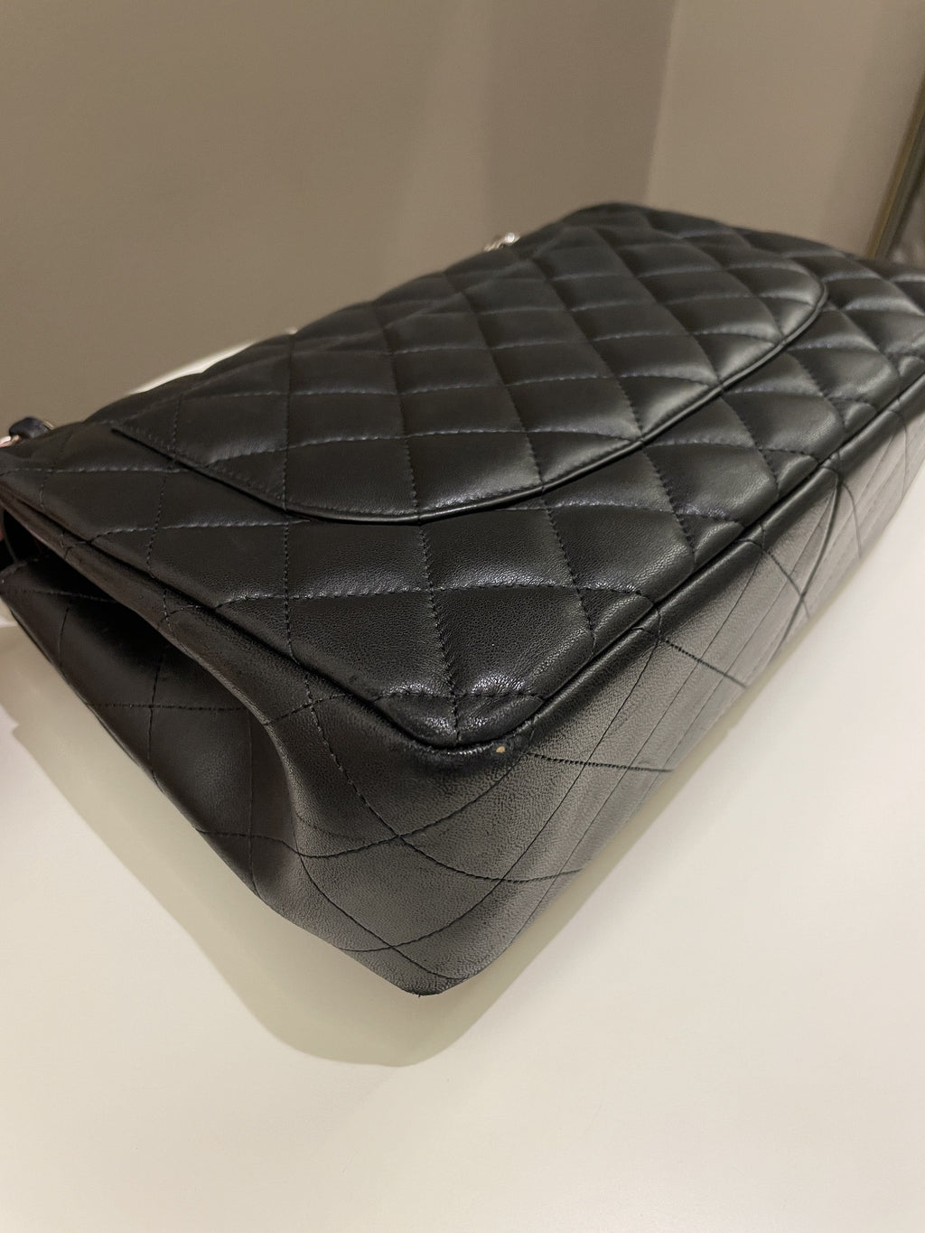 Chanel Classic Quilted Jumbo Double Flap Black Lambskin