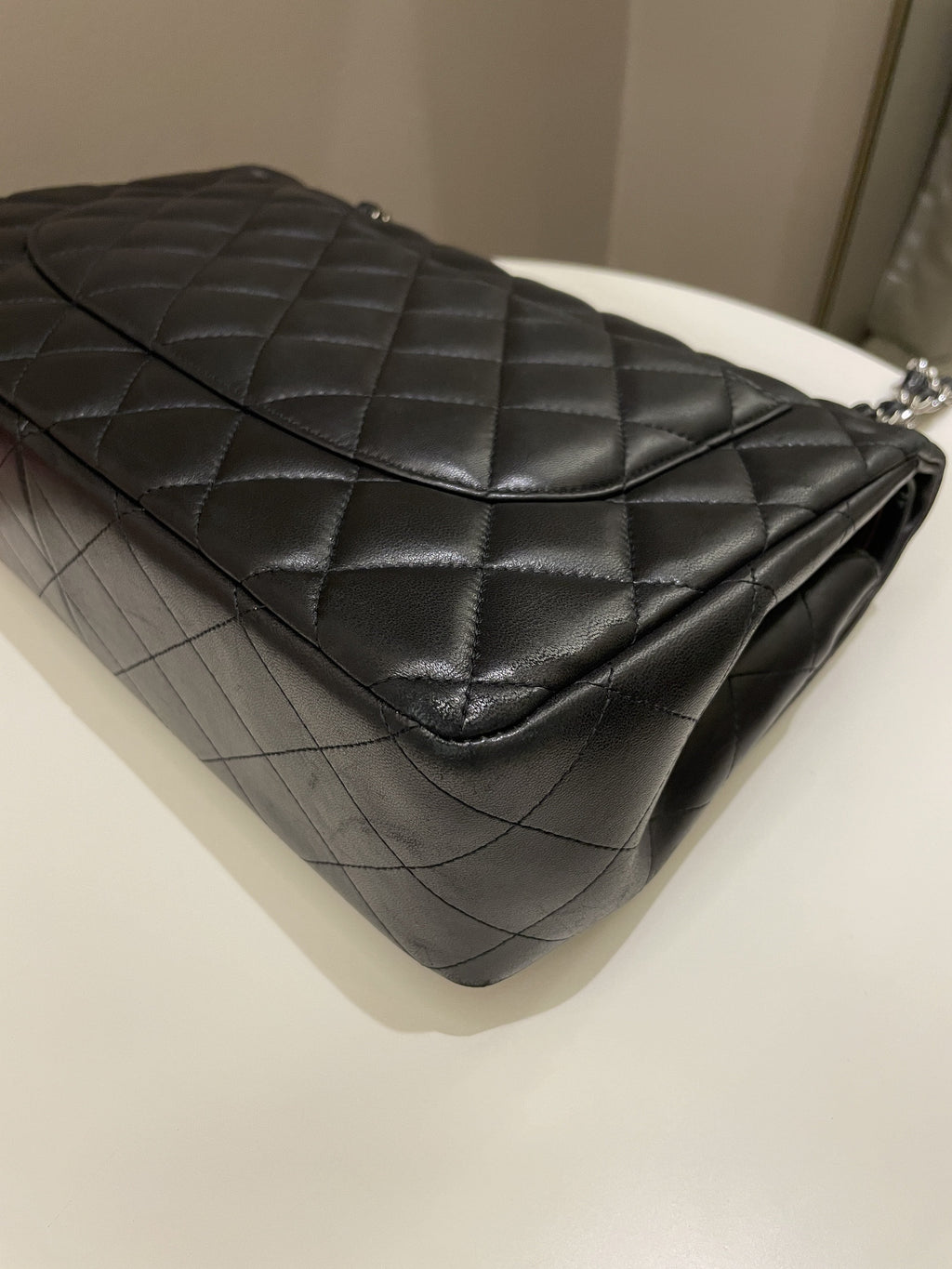 Chanel Classic Quilted Jumbo Double Flap Black Lambskin