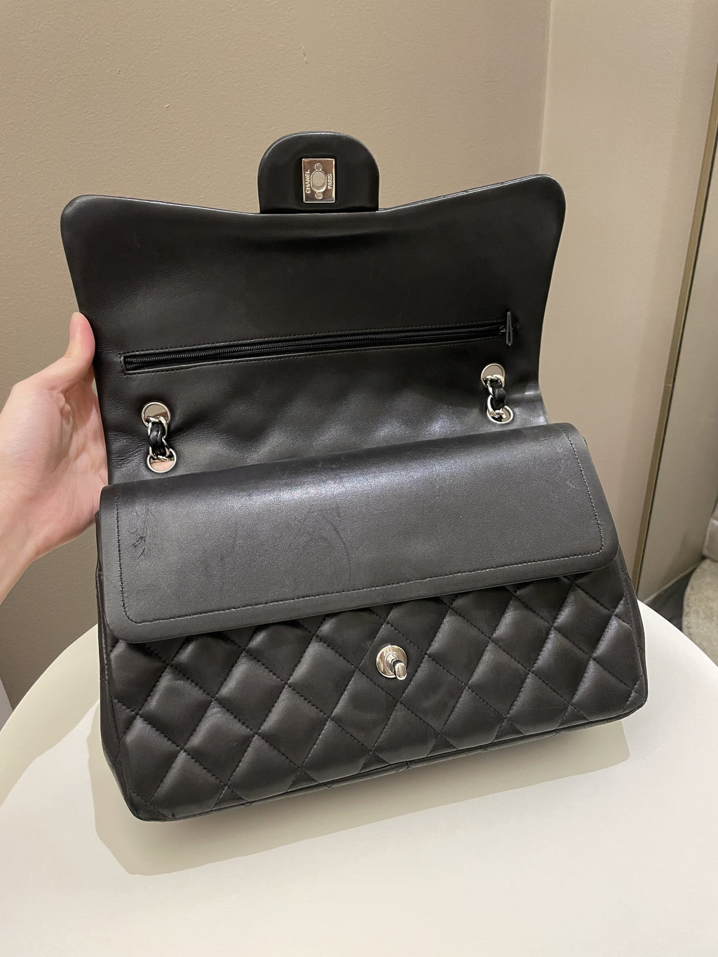 Chanel Classic Quilted Jumbo Double Flap Black Lambskin