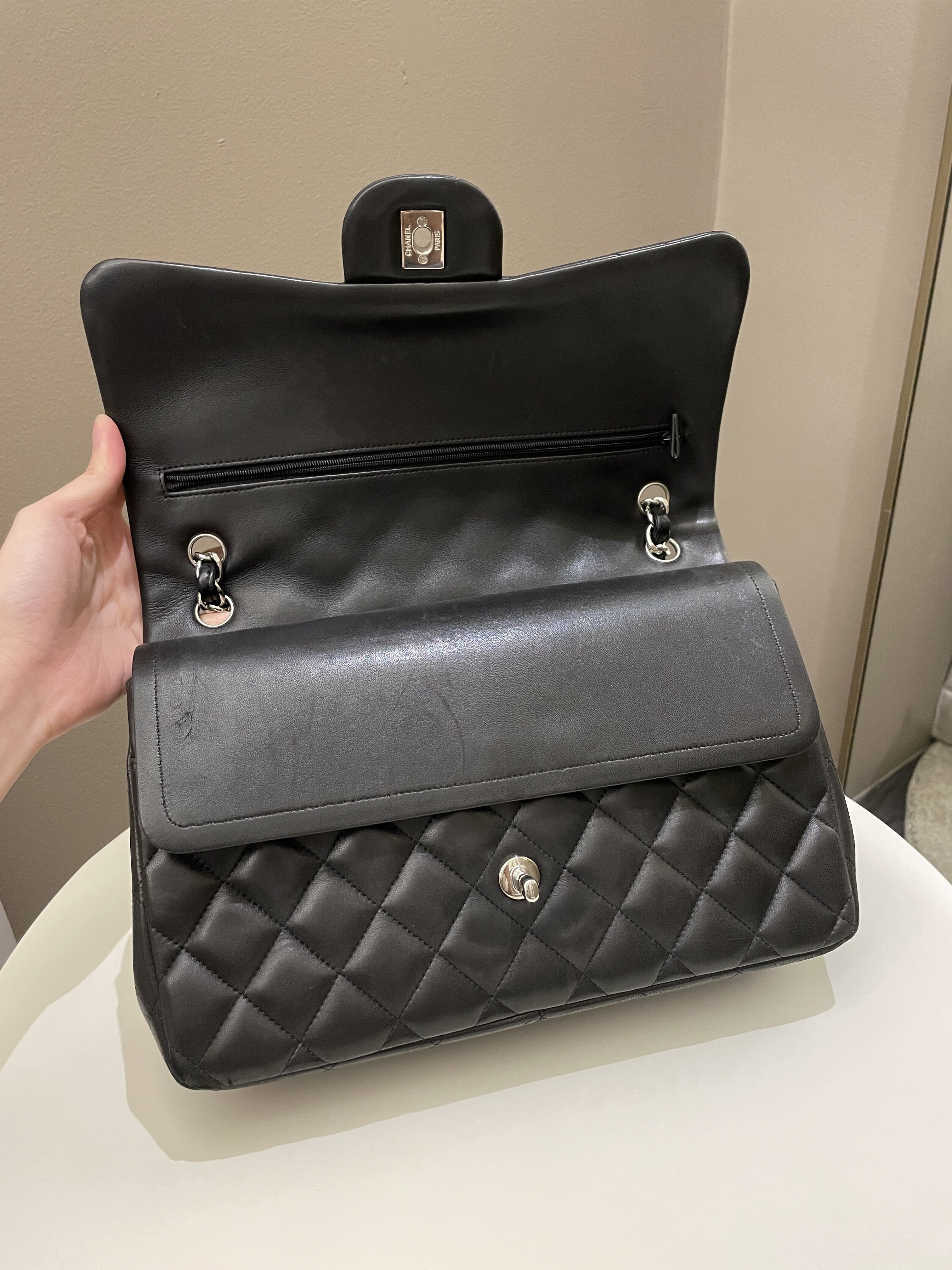 Chanel Classic Quilted Jumbo Double Flap Black Lambskin