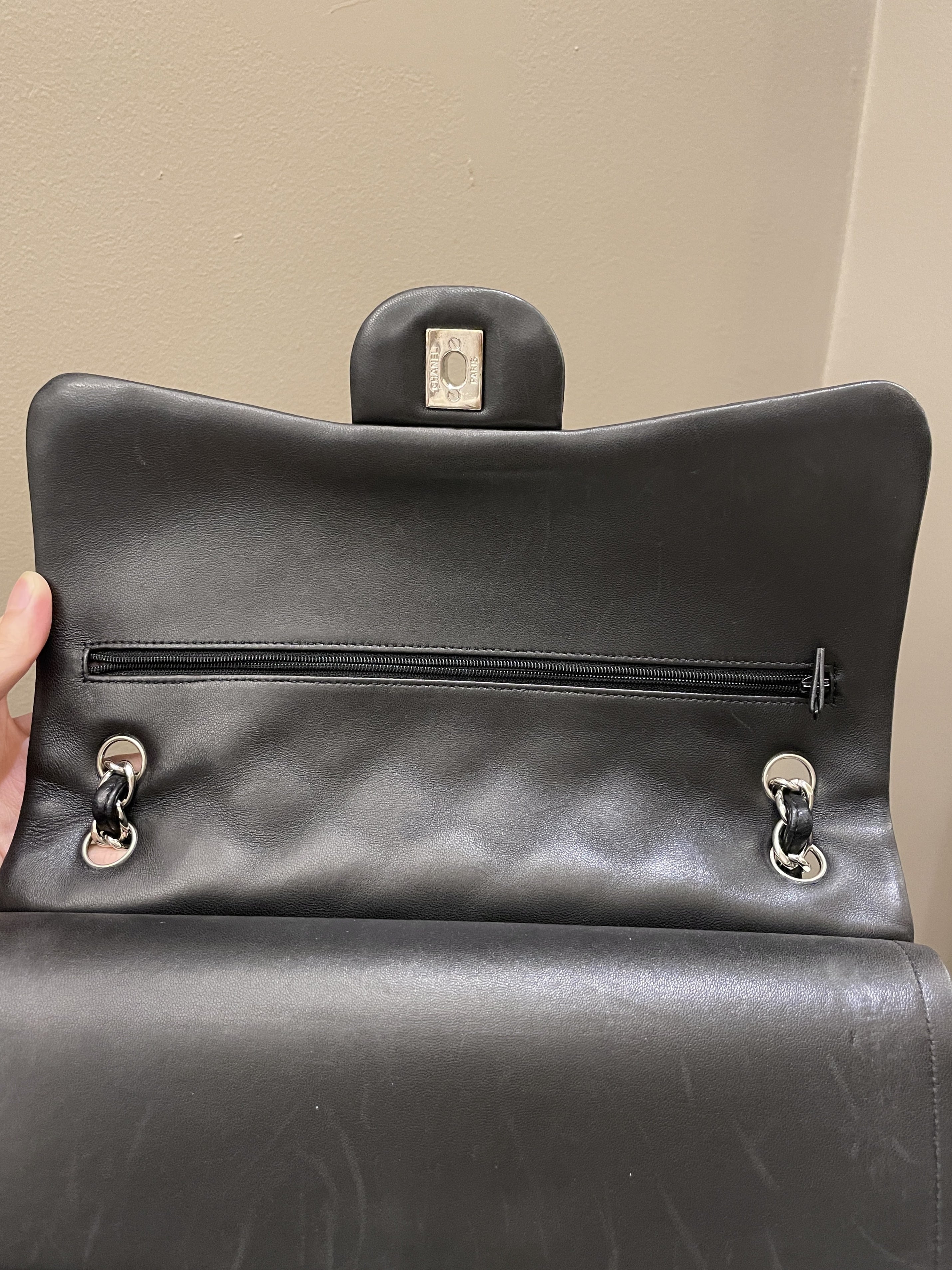 Chanel Classic Quilted Jumbo Double Flap Black Lambskin