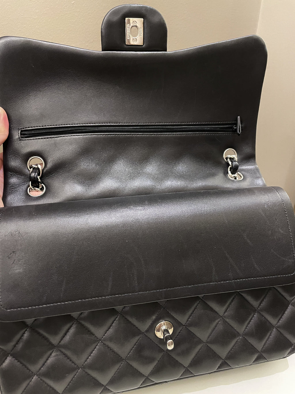 Chanel Classic Quilted Jumbo Double Flap Black Lambskin