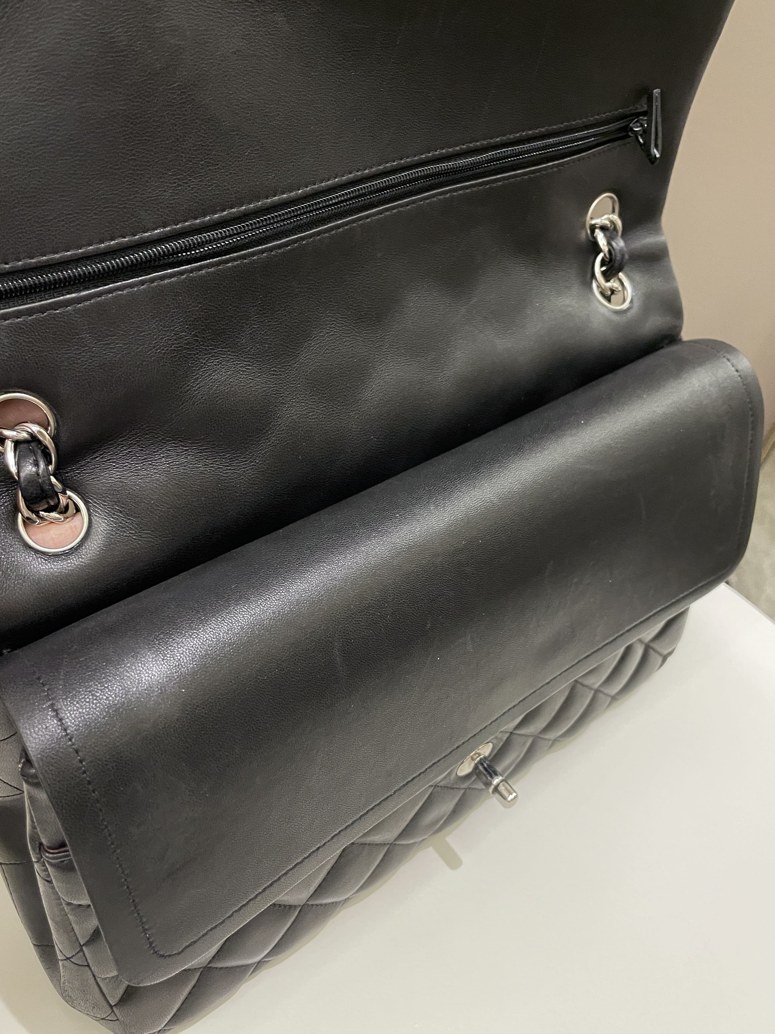Chanel Classic Quilted Jumbo Double Flap Black Lambskin