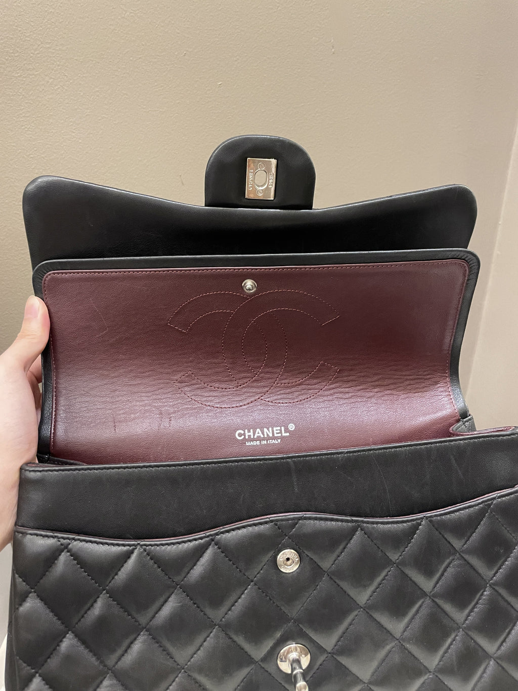 Chanel Classic Quilted Jumbo Double Flap Black Lambskin