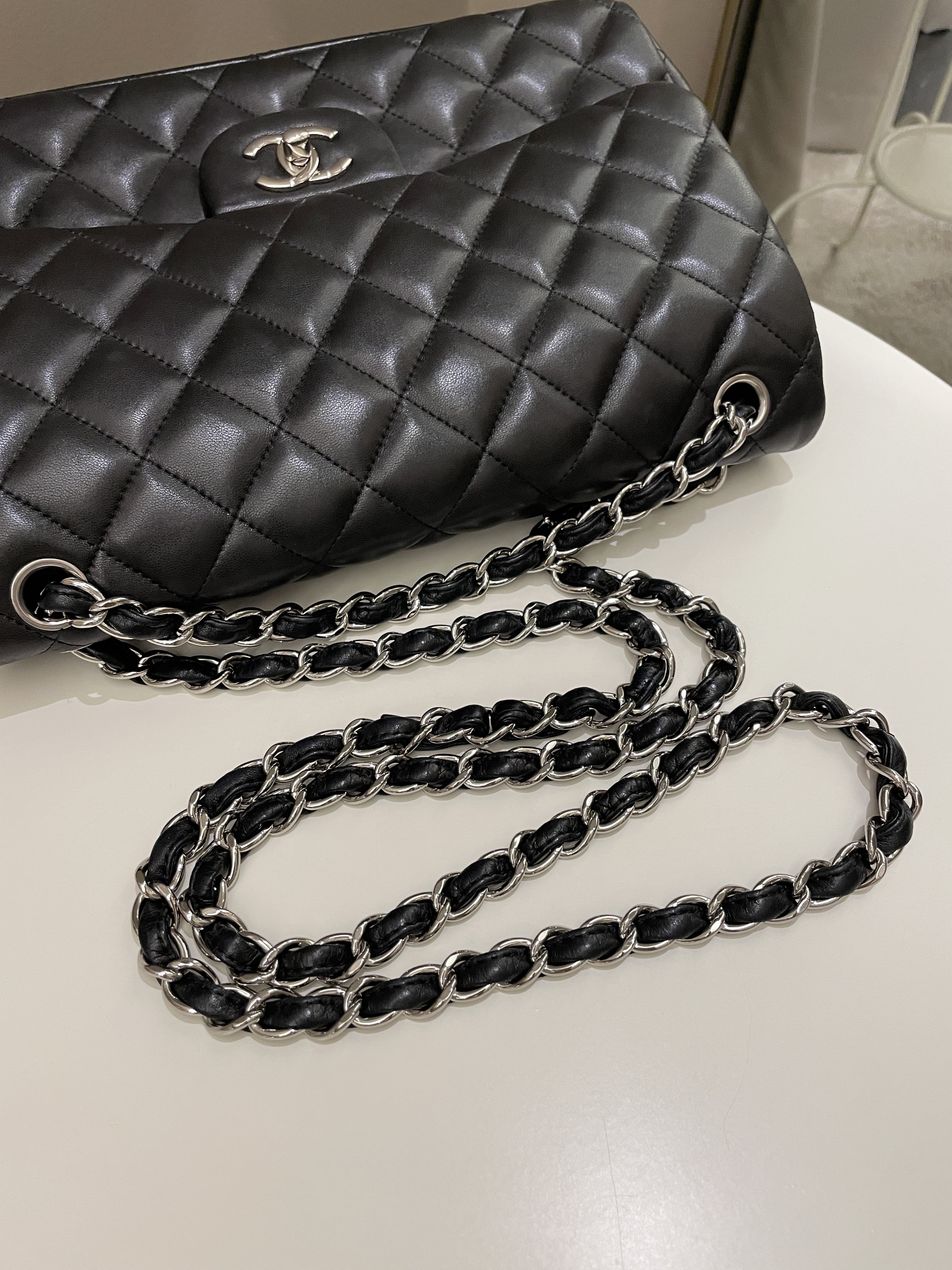 Chanel Classic Quilted Jumbo Double Flap Black Lambskin