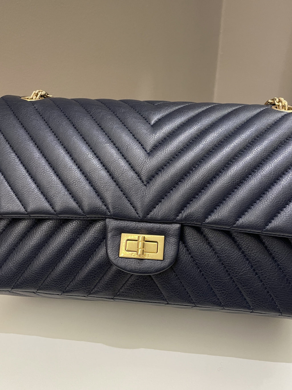 Chanel 2.55 227 Chevron Reissue Double Flap Dark Navy