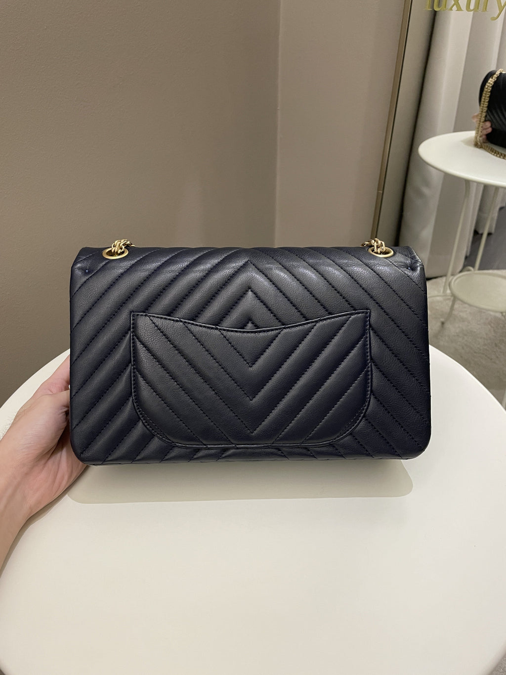 Chanel 2.55 227 Chevron Reissue Double Flap Dark Navy
