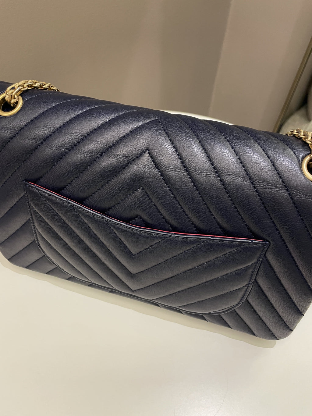 Chanel 2.55 227 Chevron Reissue Double Flap Dark Navy