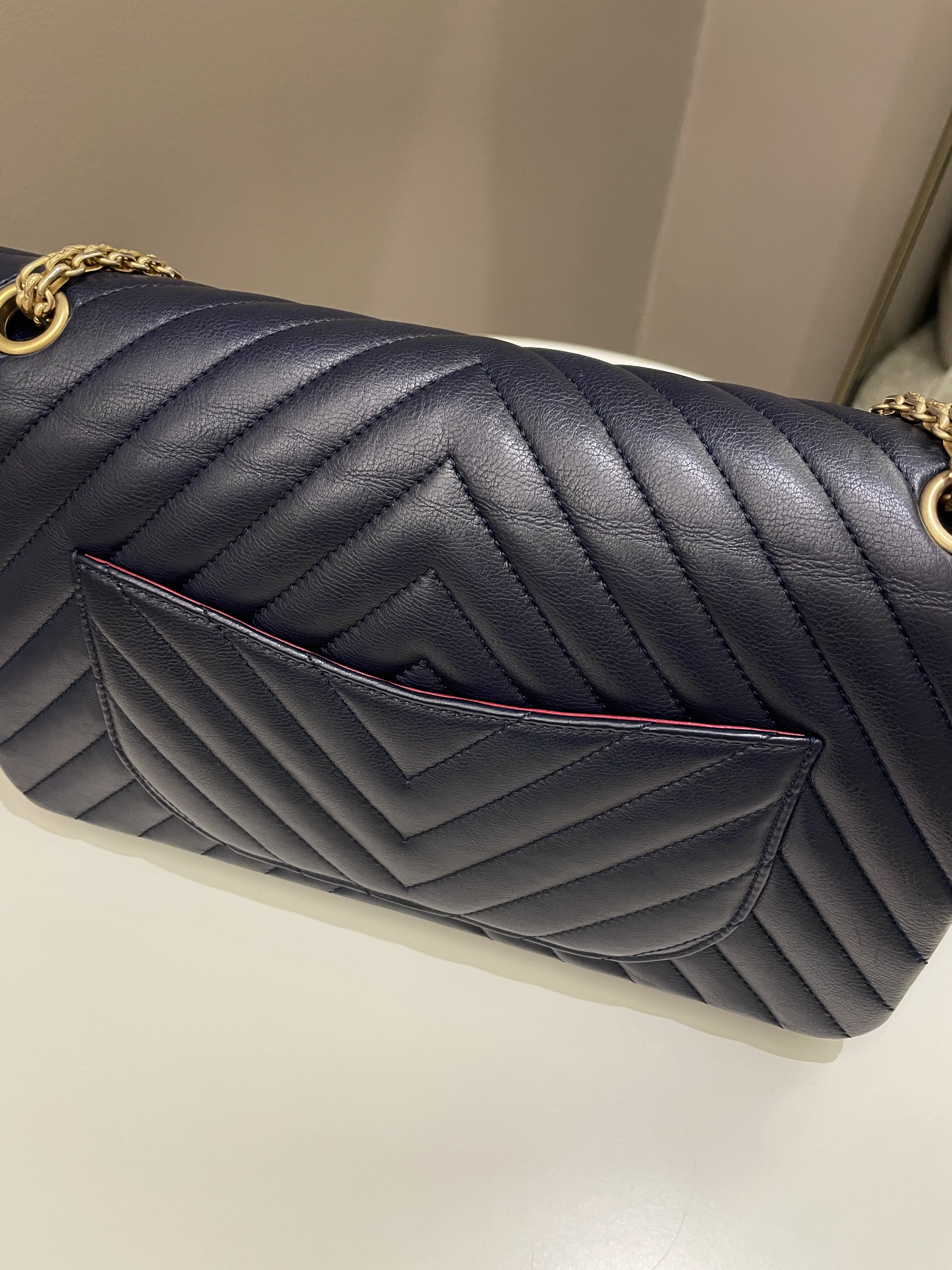 Chanel 2.55 227 Chevron Reissue Double Flap Dark Navy