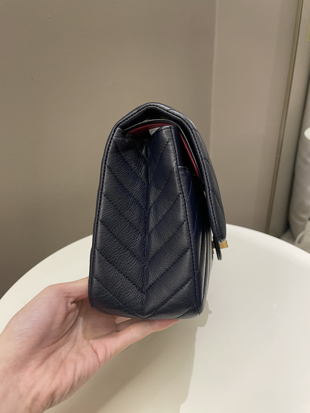 Chanel 2.55 227 Chevron Reissue Double Flap Dark Navy
